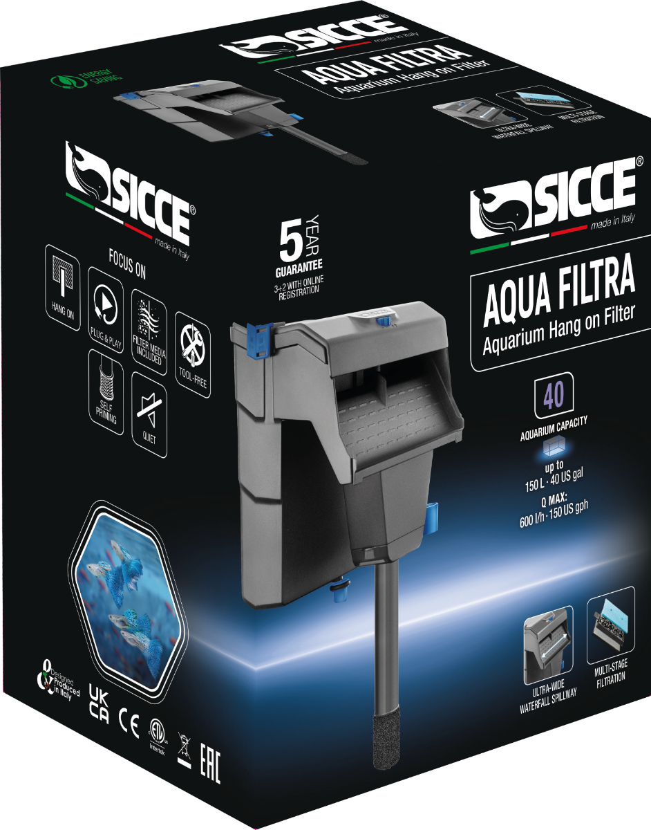 SICCE Aqua Filtra 40 filtre type cascade à suspendre pour aquarium jusqu\'à 150 L