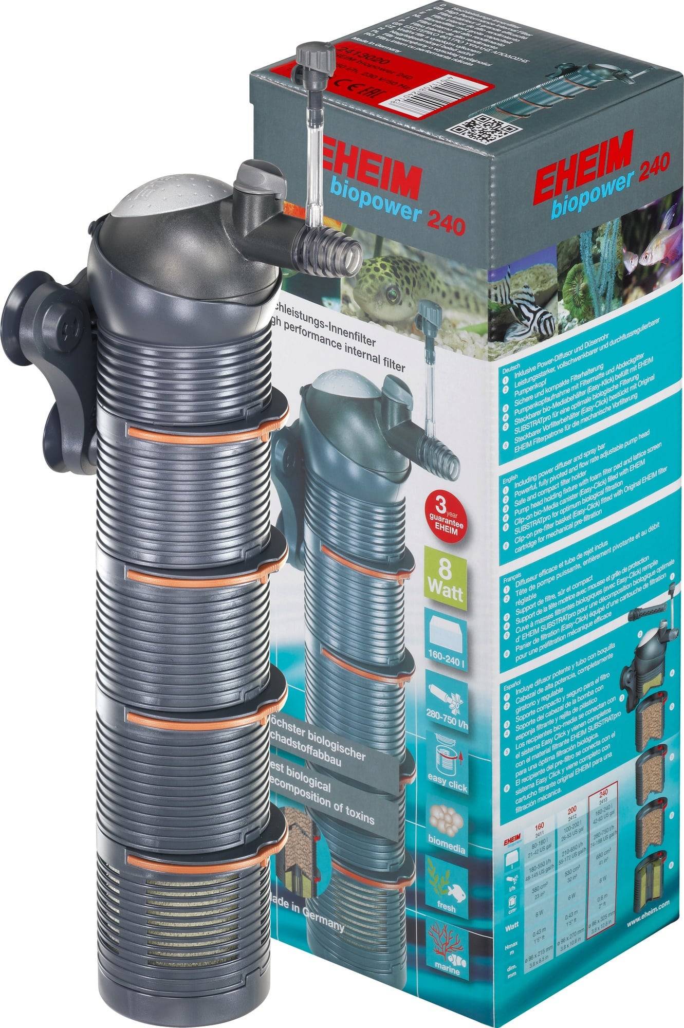 EHEIM Biopower 240 filtre intérieur à grande efficacité pour aquarium entre 160 et 240 litres