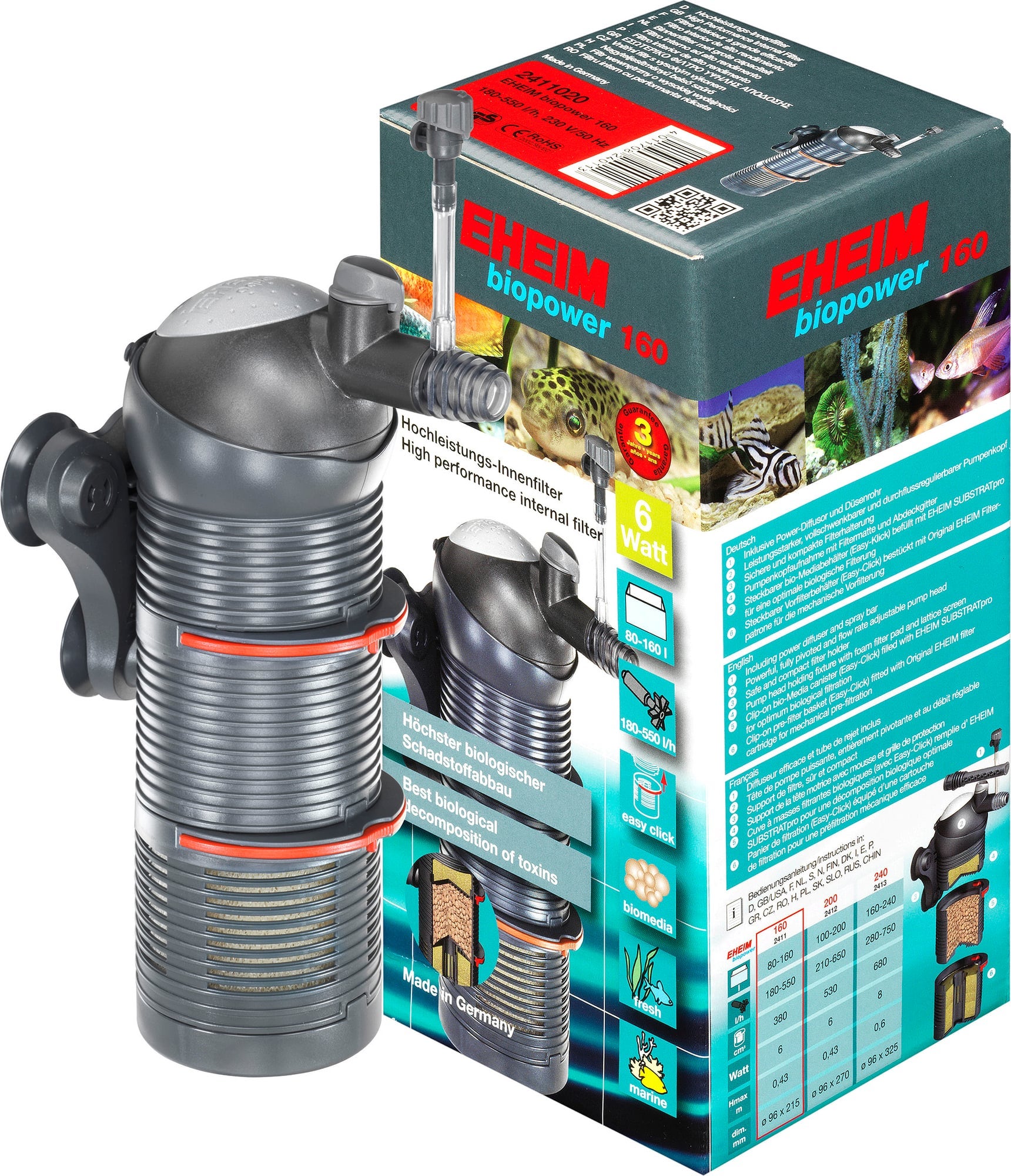 EHEIM Biopower 160 filtre intérieur à grande efficacité pour aquarium entre 80 et 160 litres