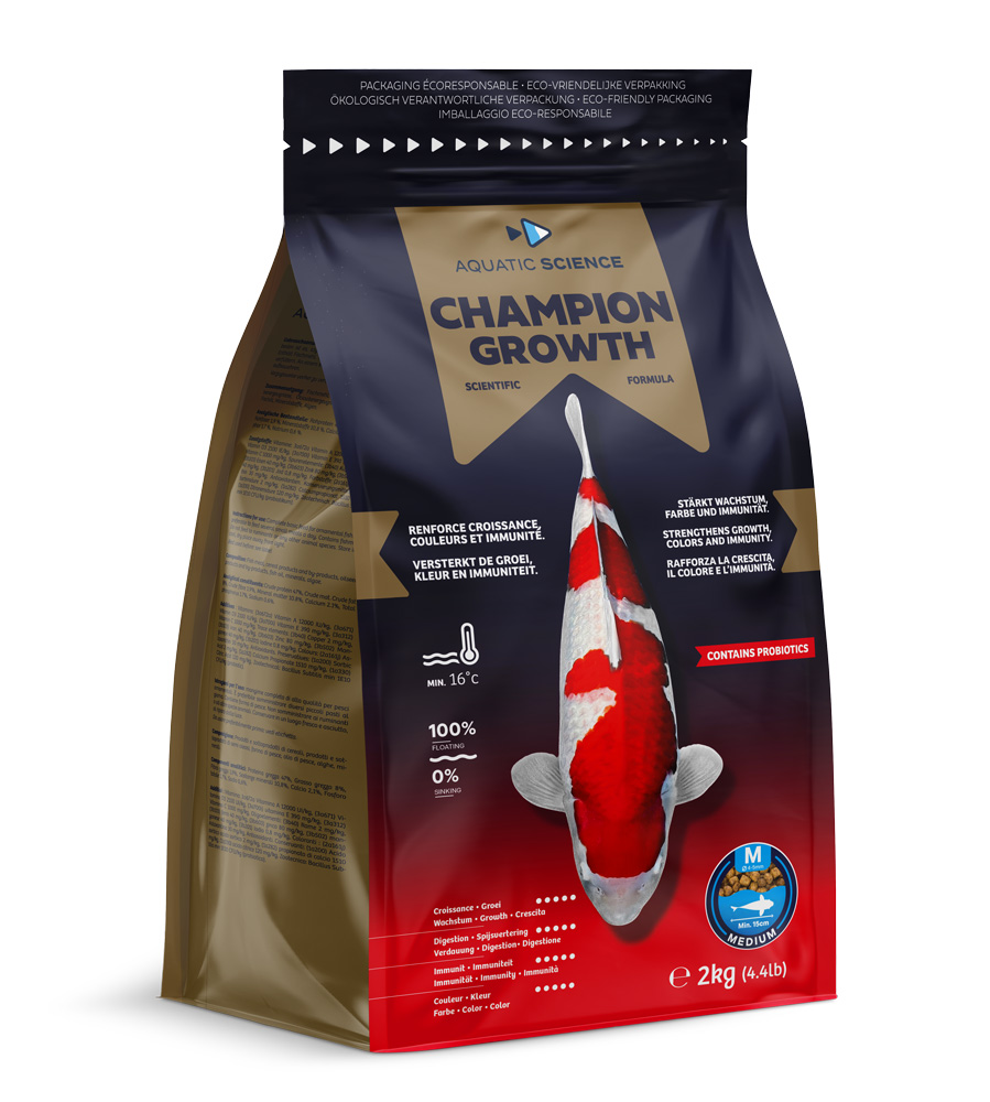 AQUATIC SCIENCE Champion Growth Medium 2 Kg granulés 4 à 5 mm renforçants les couleurs et l\'immunité des carpes Koïs dès 15 cm