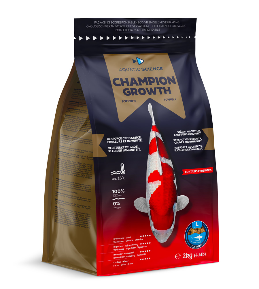 AQUATIC SCIENCE Champion Growth Large 2 Kg granulés 6 à 7 mm renforçants les couleurs et l\'immunité des carpes Koïs dès 25 cm