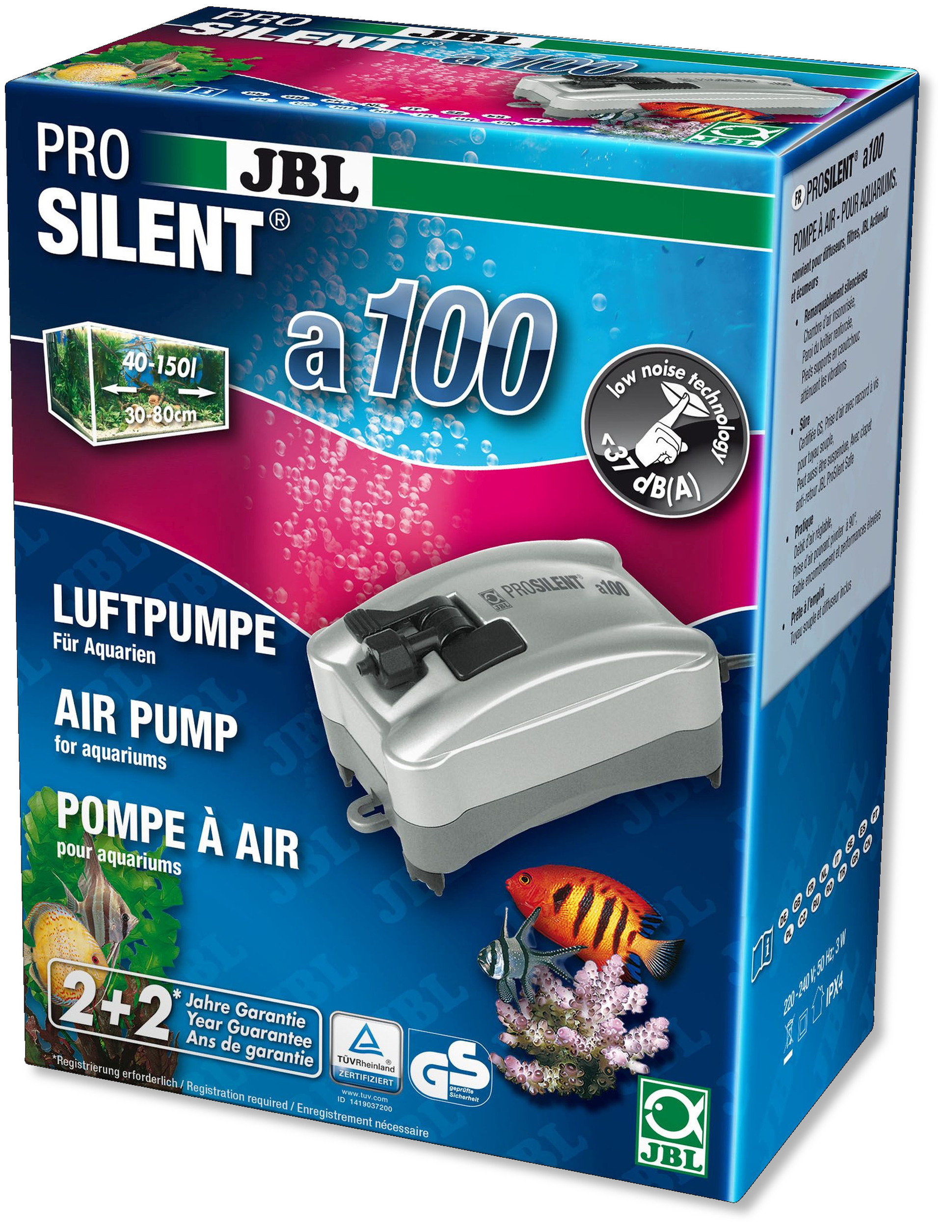 JBL ProSilent a100 pompe à air silencieuse de 100L/h avec accessoires pour aquarium de 40 à 150L