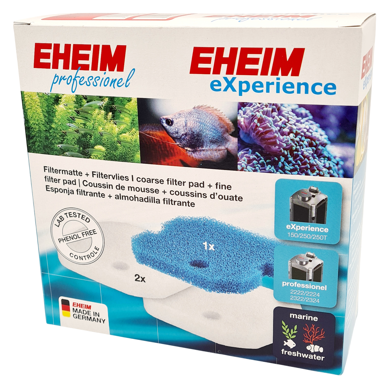 EHEIM 1 coussin de mousse bleu + 1 coussin d\'ouate pour filtre Eheim 2124, 2222, 2224, 2322, 2324, 2422, 2424