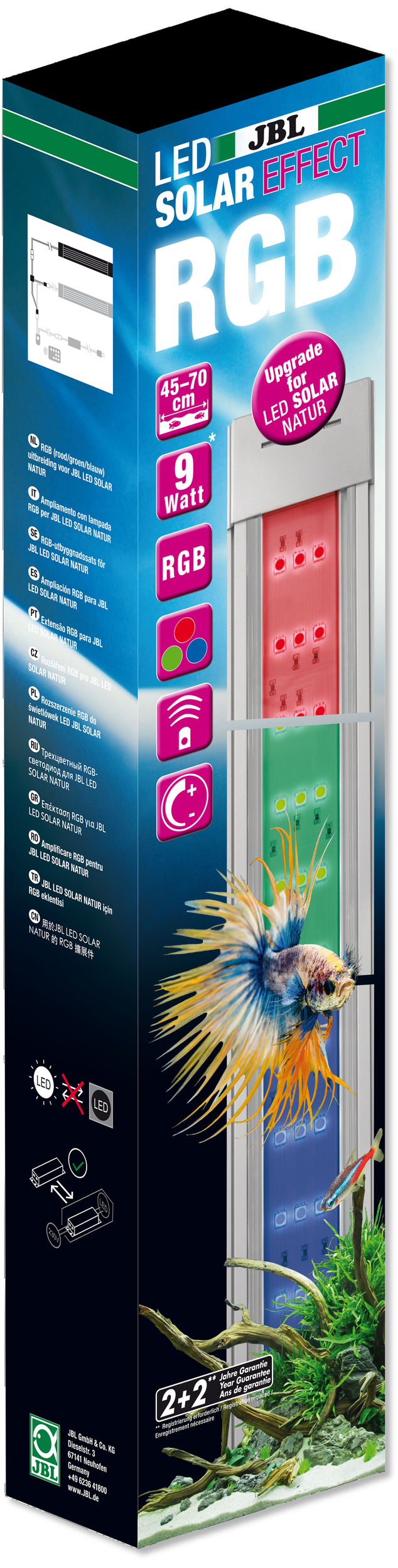 JBL LED Solar Effect G2 9W rampe RGB complémentaire pour aquarium de 55 à 80 cm ou remplace tube T5 24W, 28W et T8 18W