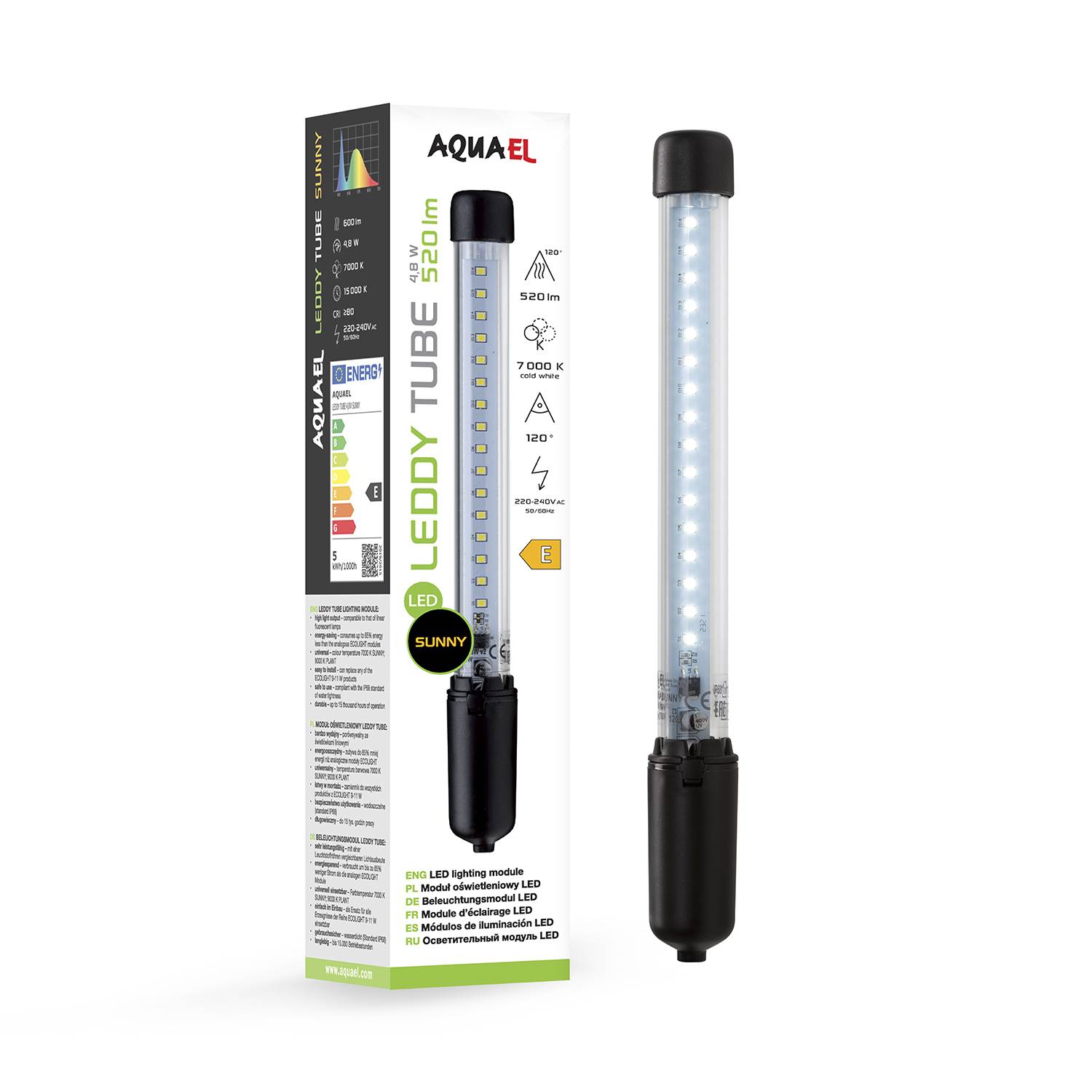 AQUAEL Leddy Tube 4,8W tube LEDs de remplacement 7000°K pour aquarium d\'eau douce