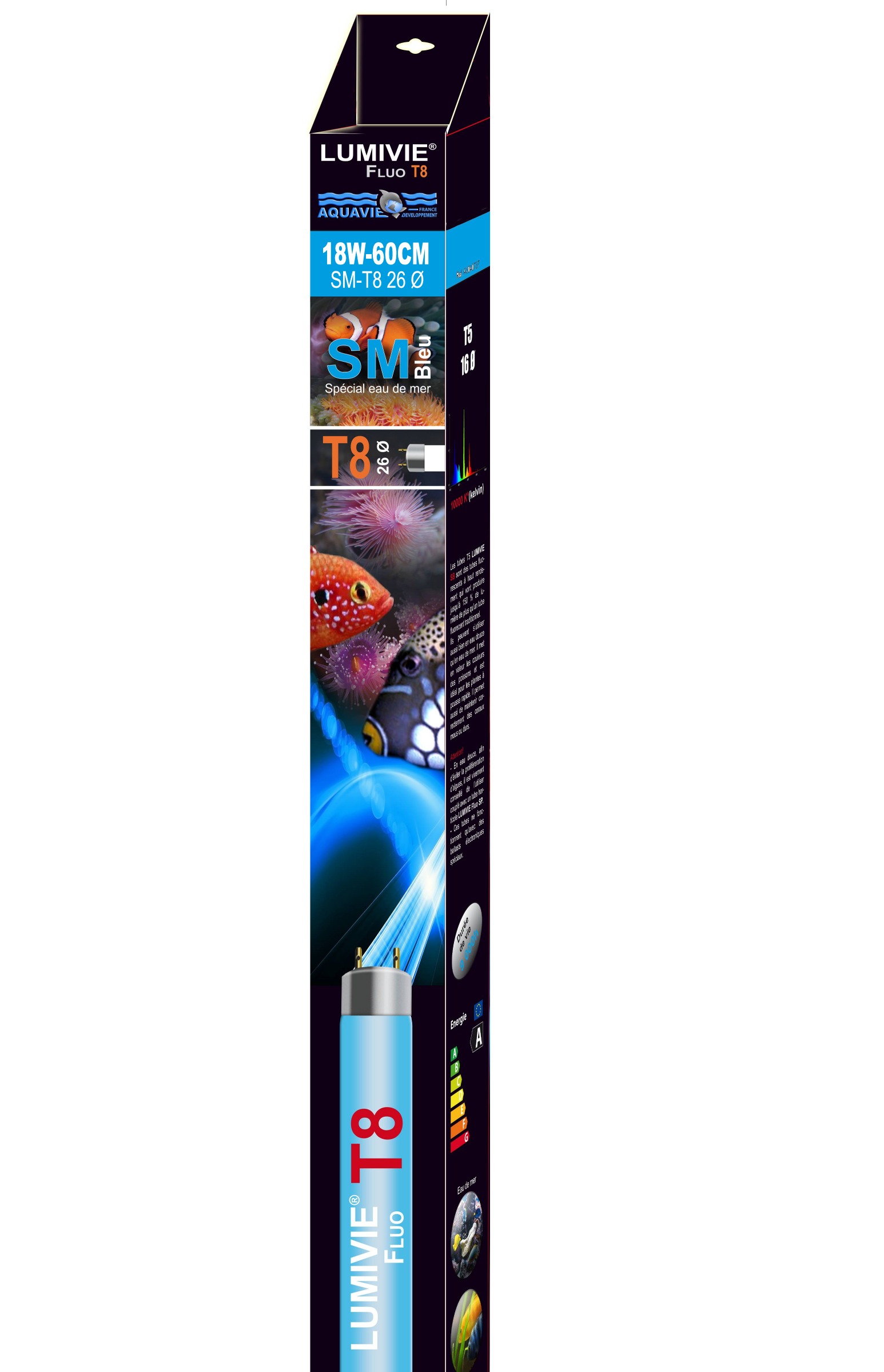 AQUAVIE Lumivie T8 SM 18W 60 cm tube fluorescent lumière Bleue Actinique 20000K