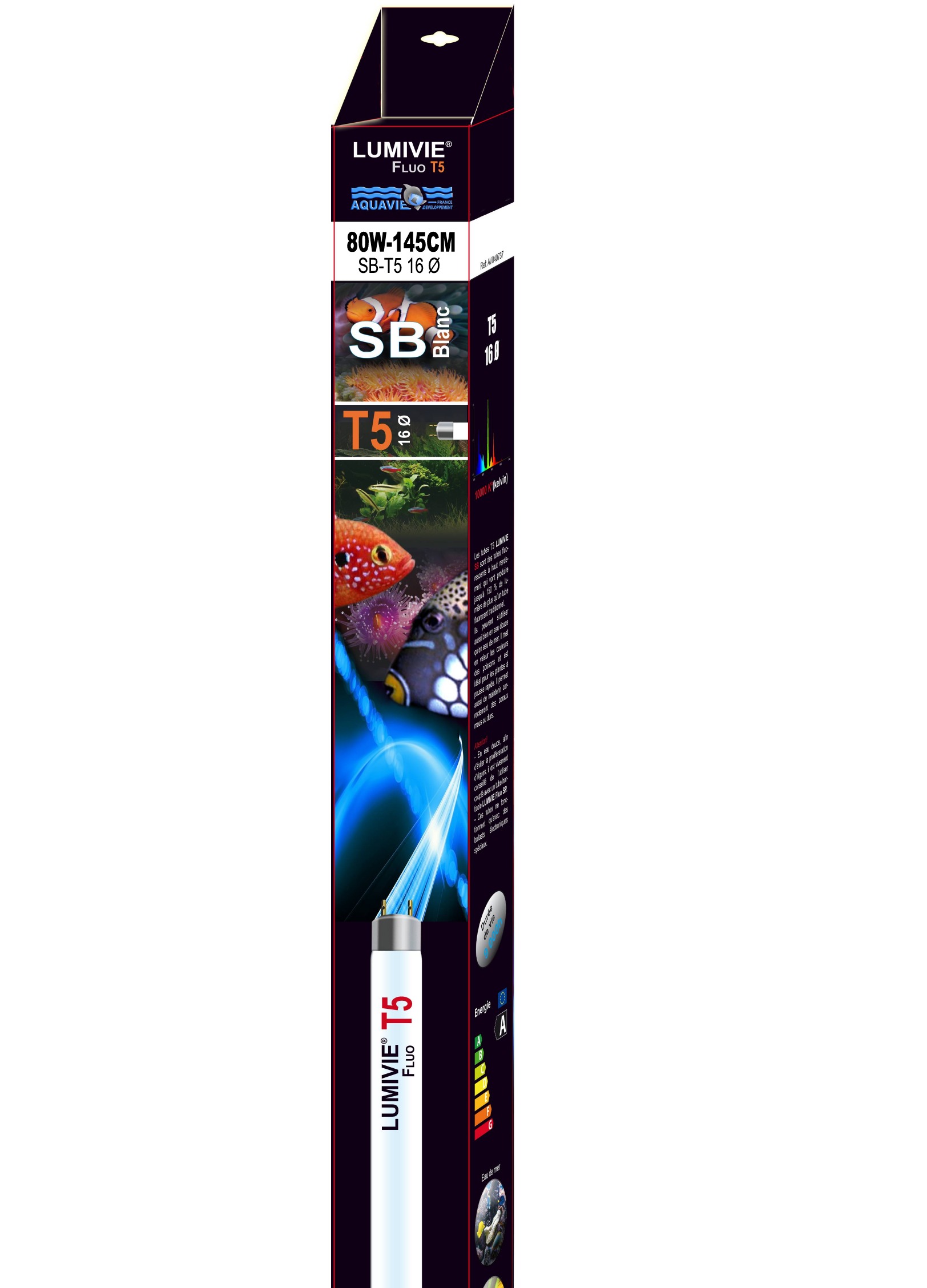 AQUAVIE Lumivie T5 SB 80W 145 cm tube fluorescent lumière Blanche 10000K