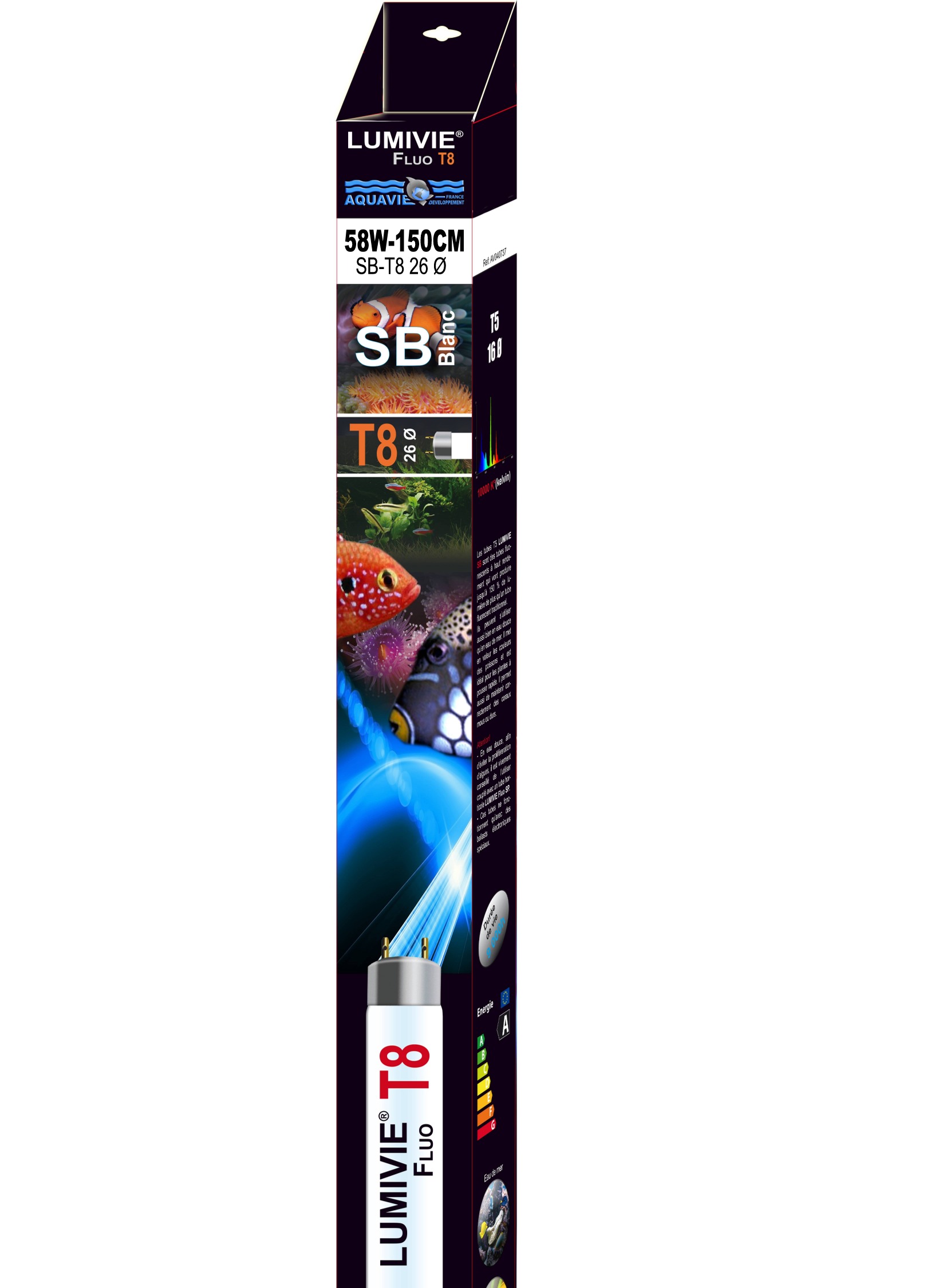 AQUAVIE Lumivie T8 SB 58W 150 cm tube fluorescent lumière Blanche 10000K