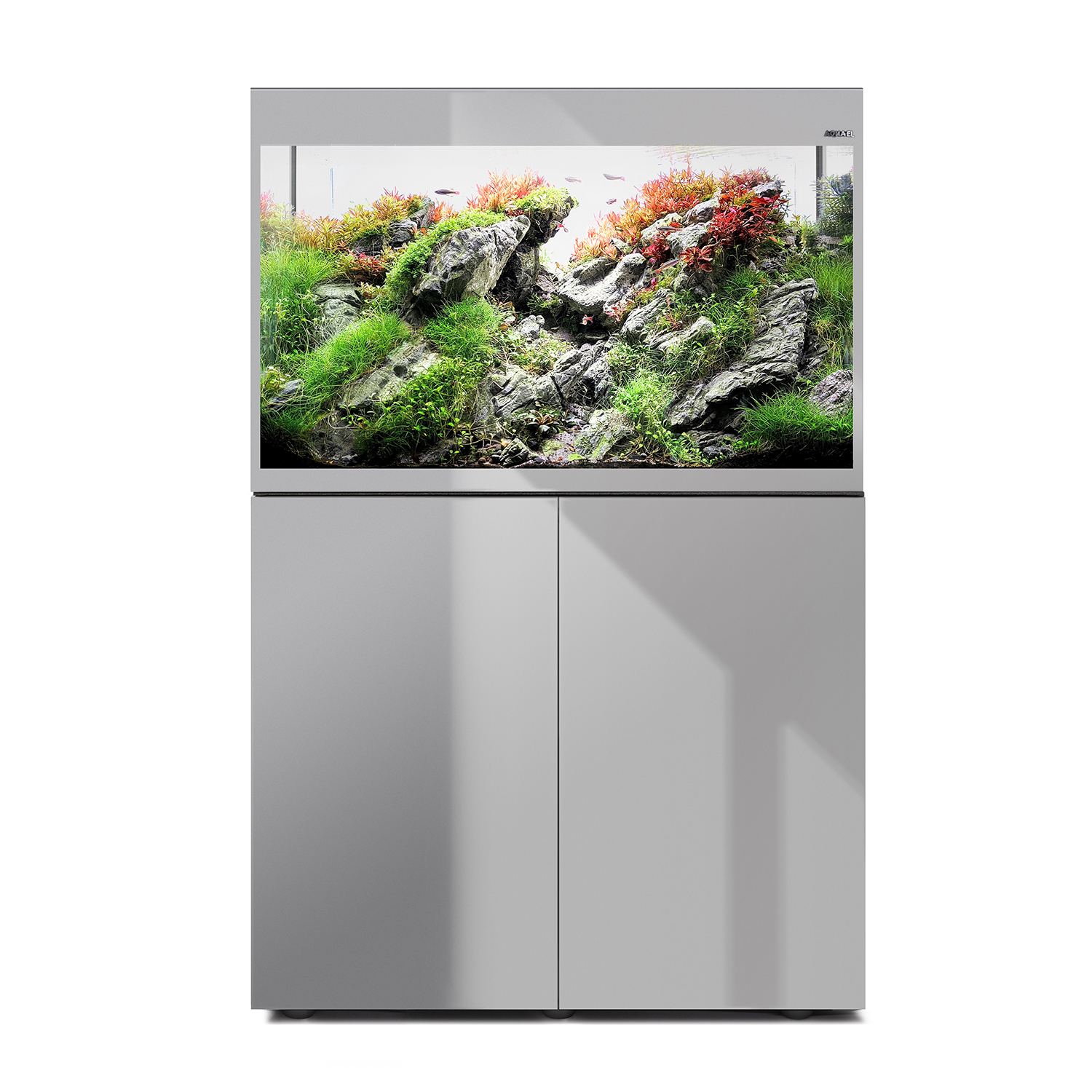 AQUAEL Combinaison Glossy ST 80 LED Day & Night 2.0 Gris Brillant aquarium équipé 80 x 35 x 54 cm 125 L avec meuble assorti
