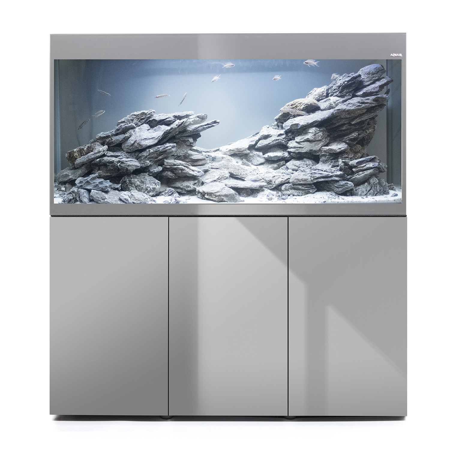 AQUAEL Combinaison Glossy ST 120 LED Day & Night 2.0 Gris Brillant aquarium équipé 120 x 40 x 63 cm 260 L avec meuble assorti