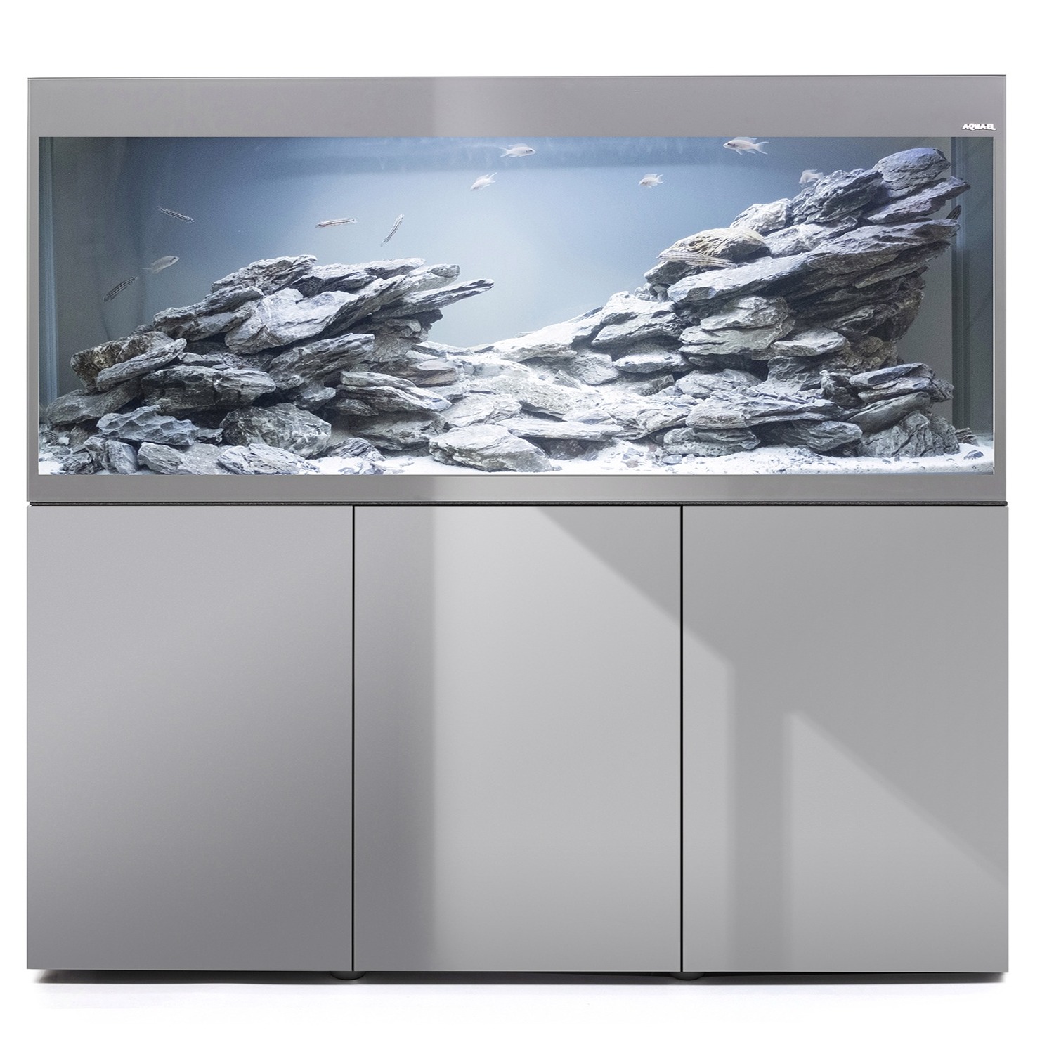 AQUAEL Combinaison Glossy ST 150 LED Day & Night 2.0 Gris Brillant aquarium équipé 150 x 50 x 63 cm 405 L avec meuble assorti