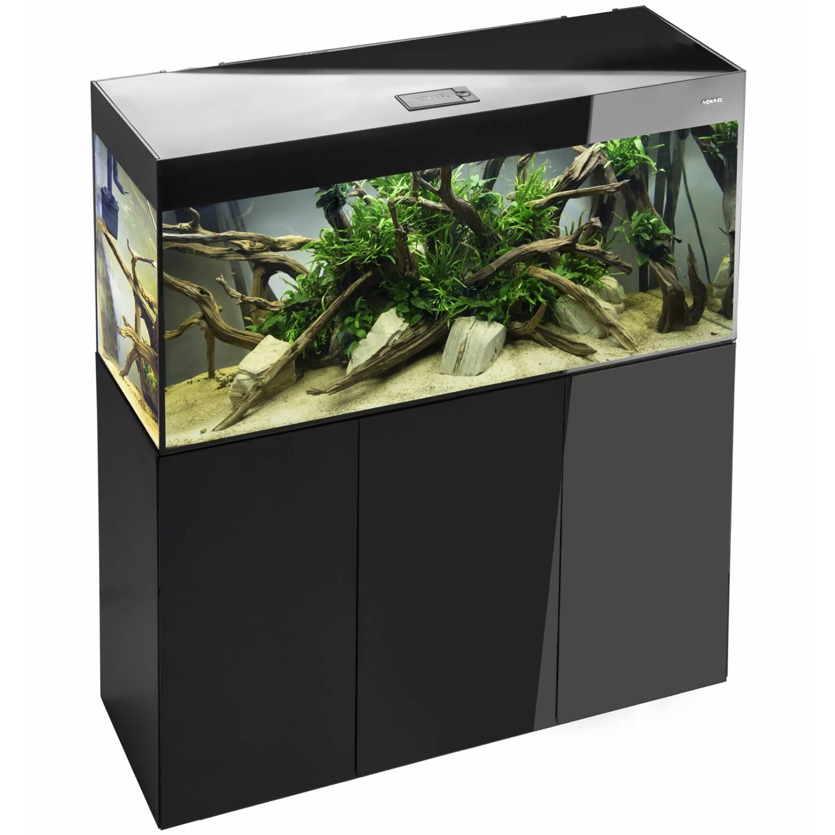 AQUAEL Combinaison Glossy ST 120 LED Day & Night 2.0 Noir Brillant aquarium équipé 120 x 40 x 63 cm 260 L avec meuble assorti