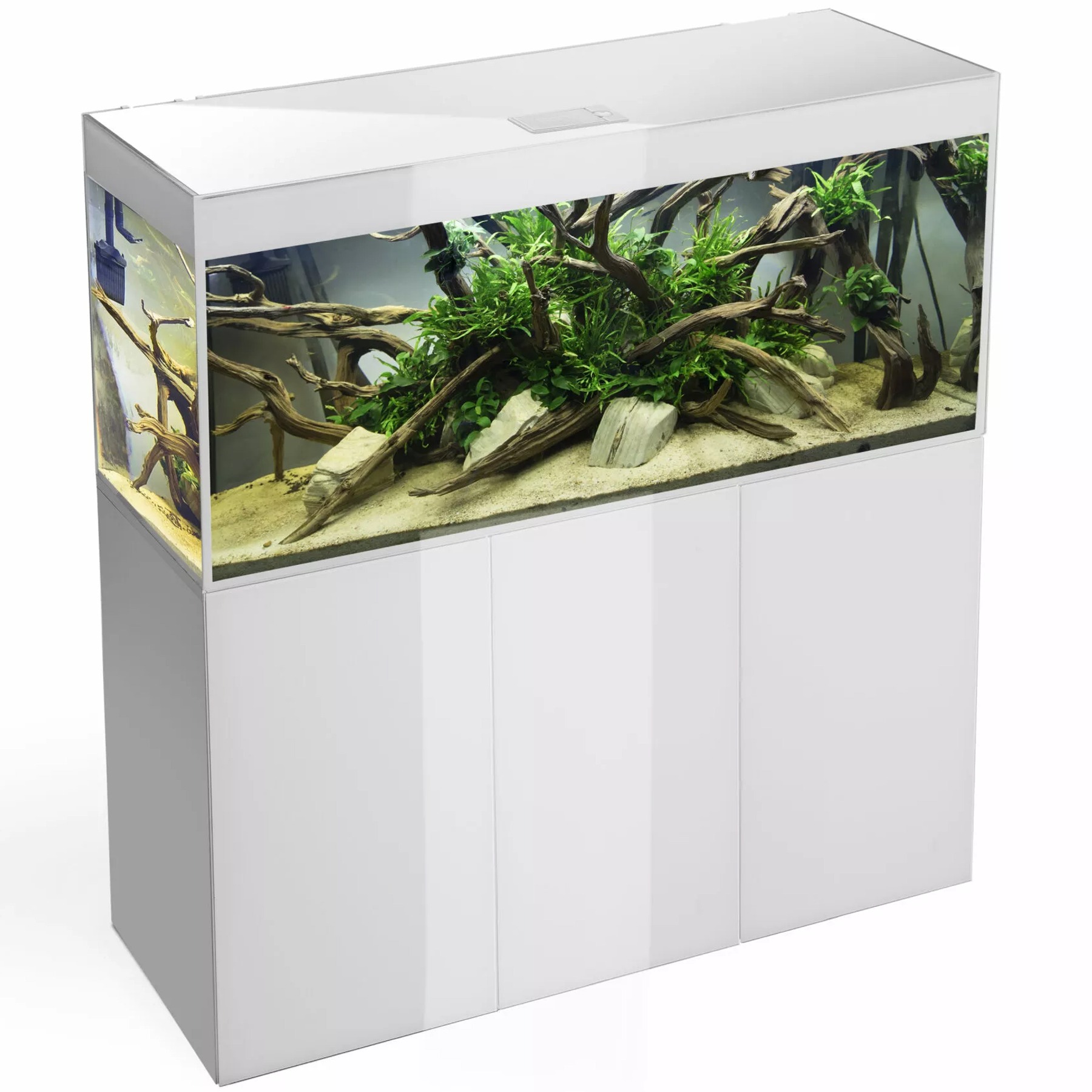 AQUAEL Combinaison Glossy ST 150 LED Day & Night 2.0 Blanc Brillant aquarium équipé 150 x 50 x 63 cm 405 L avec meuble assorti