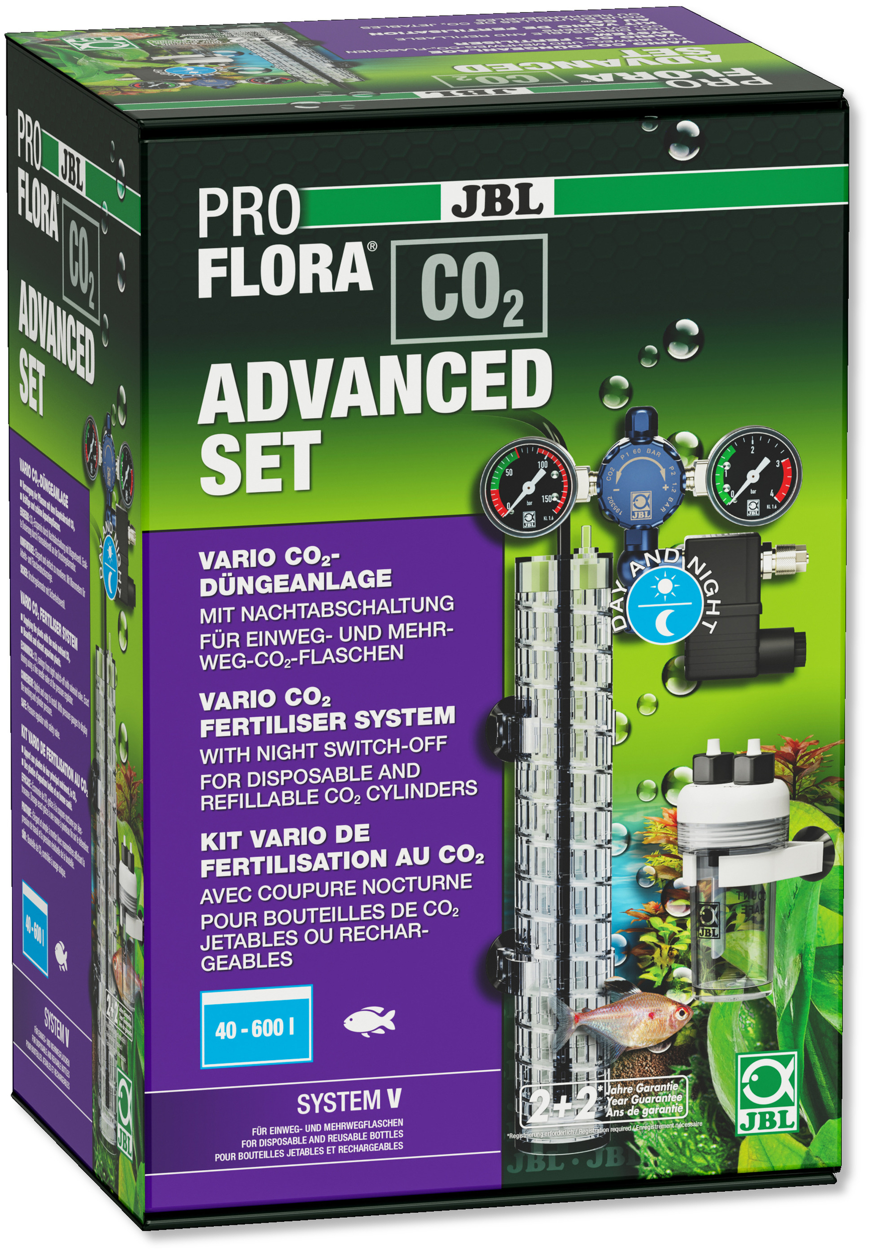 JBL ProFlora CO2 Advanced Set V kit complet avec électrovanne sans bouteille pour la fertilisation au CO2 d\'aquarium jusqu\'à 600 L