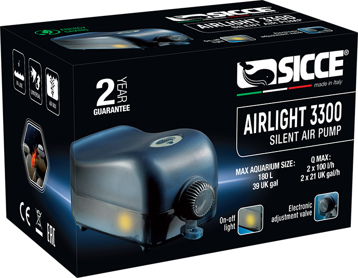 SICCE AirLight 3300 pompe à air 200 L/h avec double sortie réglable pour aquarium