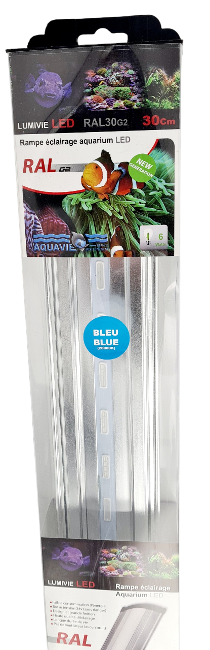 AQUAVIE Lumivie RAL G2 SM 6W 30 cm rampe d\'éclairage LEDs Bleues 20000K pour aquarium d\'eau de mer et Cichlidés