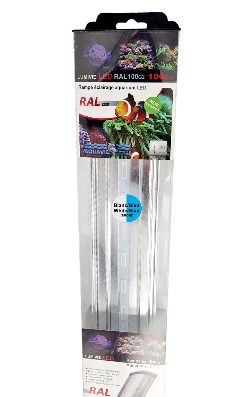 AQUAVIE Lumivie RAL G2 SBM 30W 90 cm rampe d\'éclairage LEDs Bleues / Blanches 15000K pour aquarium d\'eau de mer et Cichlidés