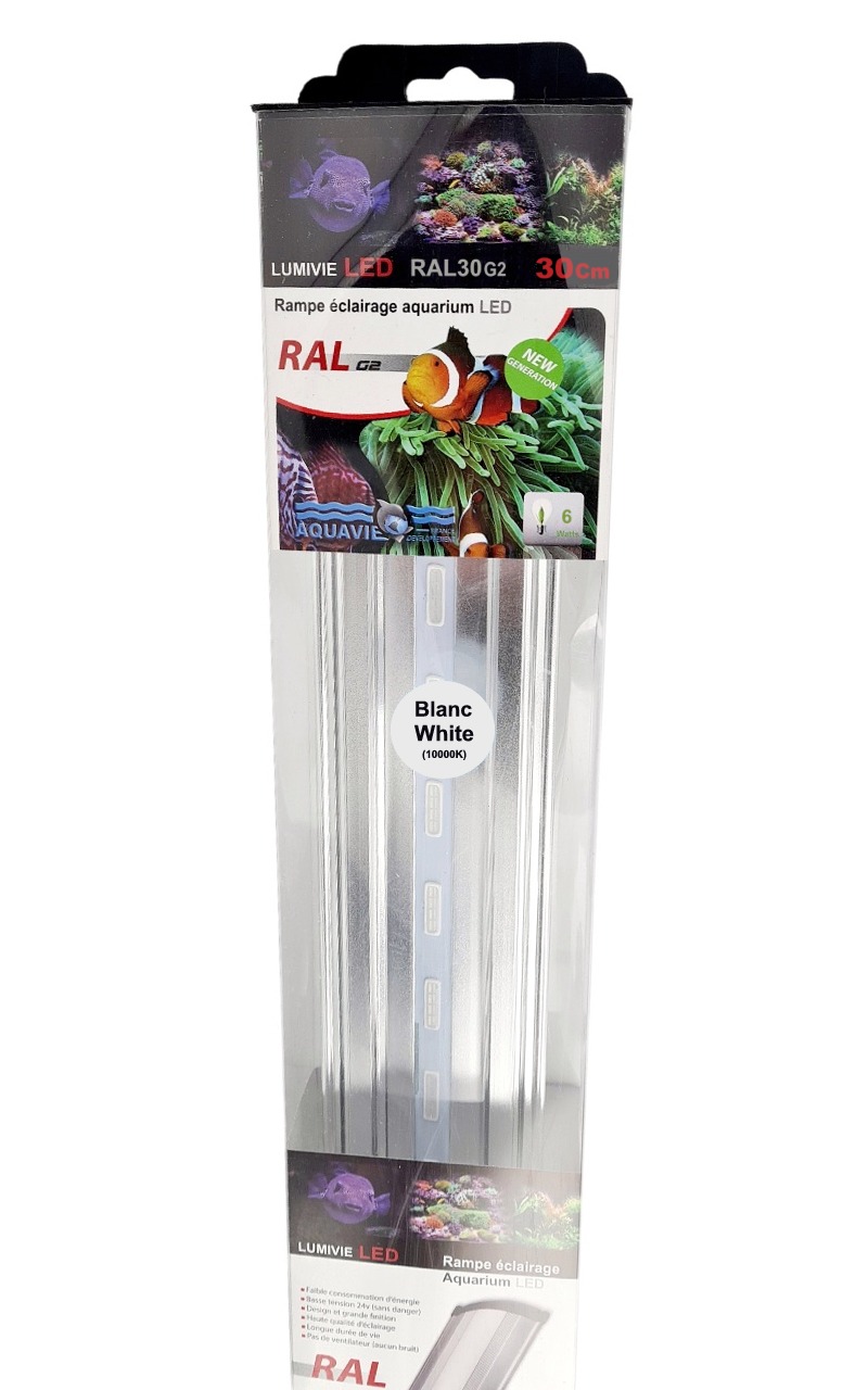 AQUAVIE Lumivie RAL G2 SB 6W 30 cm rampe d\'éclairage LEDs Blanches 10000K pour aquarium d\'eau douce et d\'eau de mer