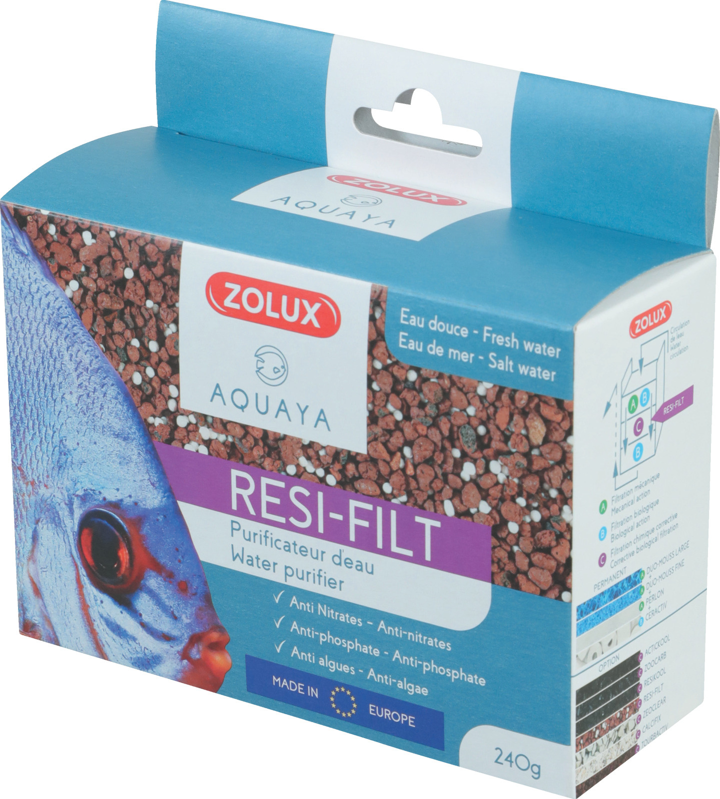 ZOLUX ResiFilt\'CleanWater 0,5L absorbe les nitrates et réduits les algues en aquarium d\'eau douce et eau de mer