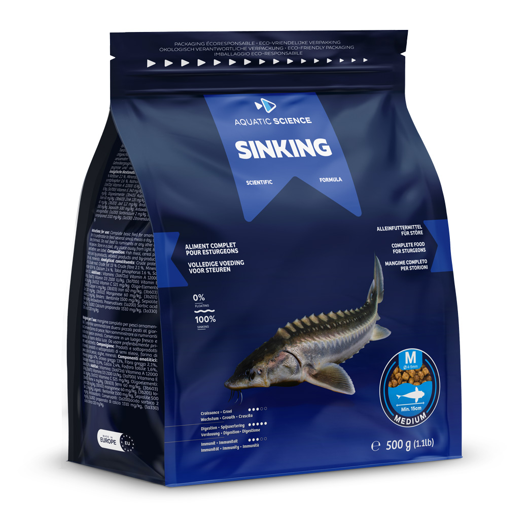 AQUATIC SCIENCE Sinking Medium 0,5 Kg nourriture complète en granulés de 4 à 5 mm pour Esturgeons dès 15 cm