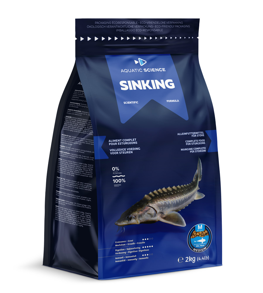 AQUATIC SCIENCE Sinking Medium 2 Kg nourriture complète en granulés de 4 à 5 mm pour Esturgeons dès 15 cm