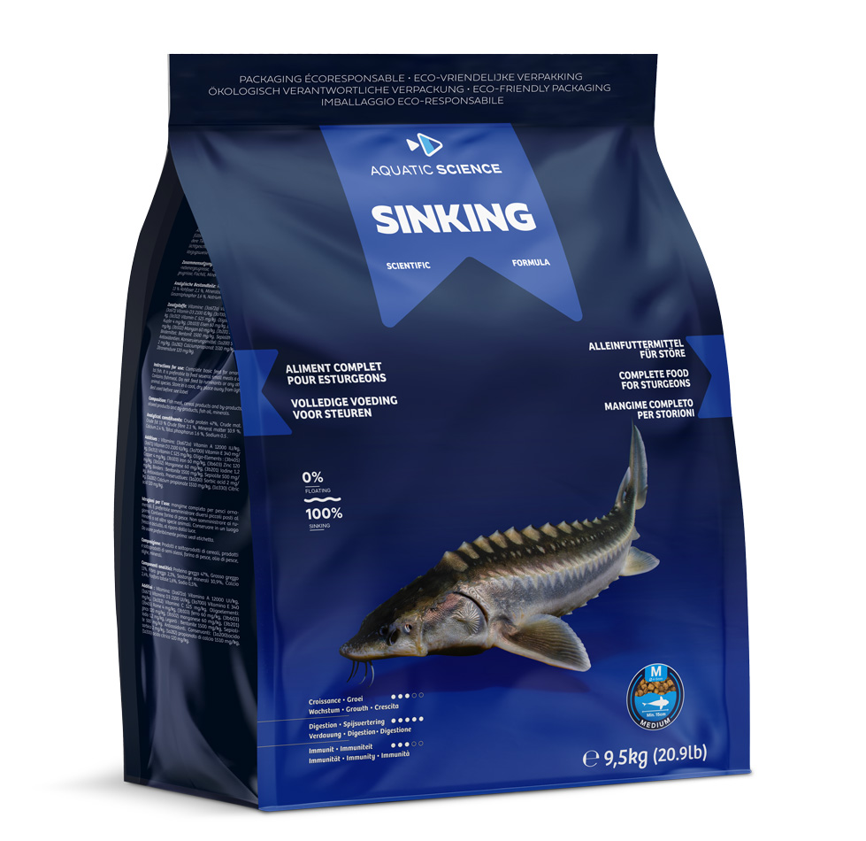 AQUATIC SCIENCE Sinking Medium 9,5 Kg nourriture complète en granulés de 4 à 5 mm pour Esturgeons dès 15 cm