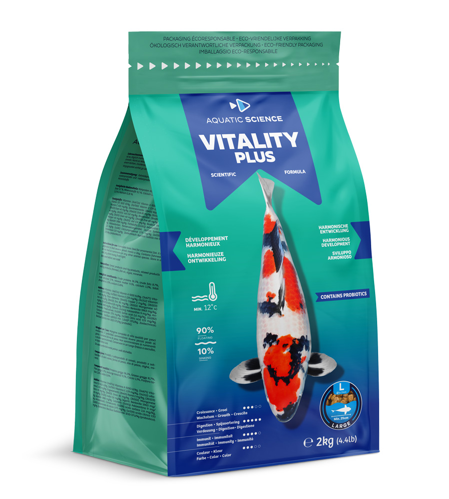 AQUATIC SCIENCE Vitality Plus Large 2 Kg nourriture en granulés de 6 à 7 mm pour un développement harmonieux des Koïs dès 25 cm