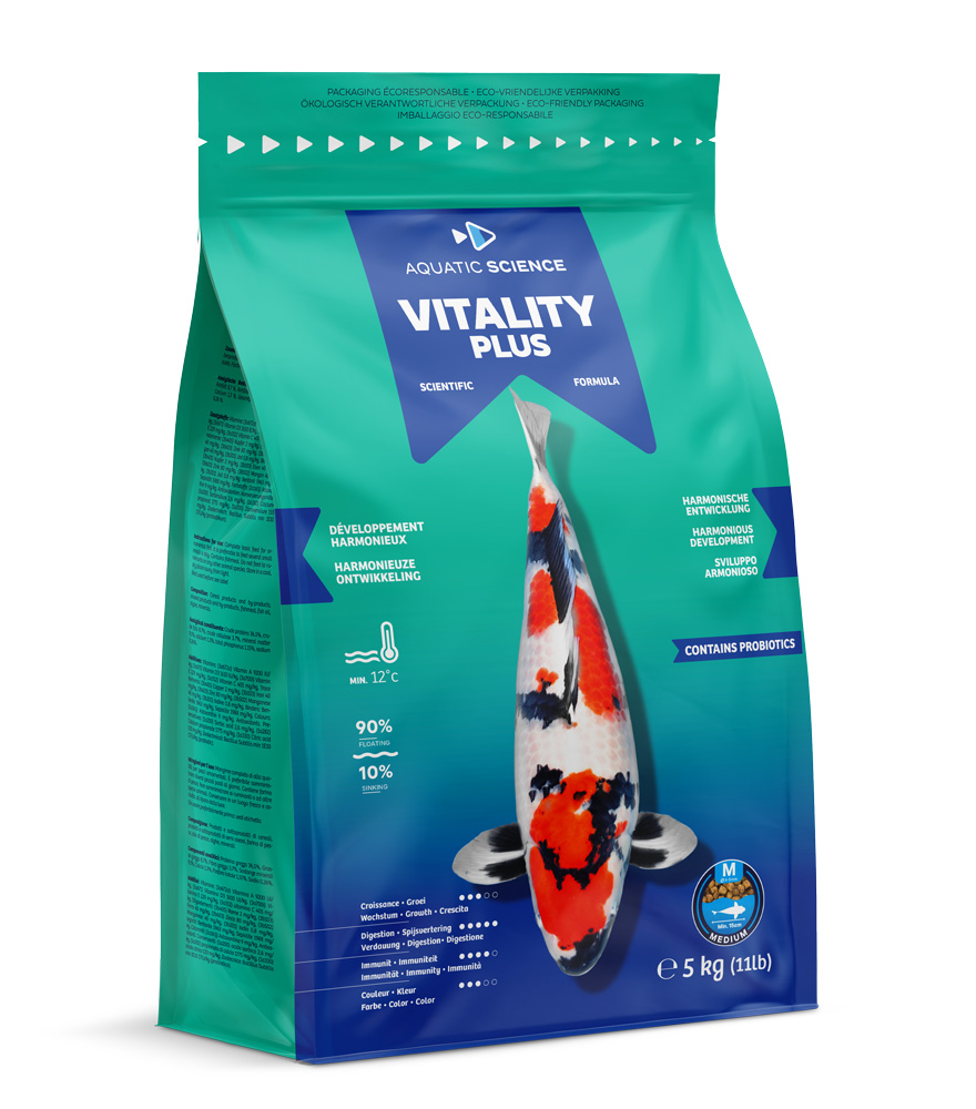 AQUATIC SCIENCE Vitality Plus Medium 5 Kg nourriture en granulés de 4 à 5 mm pour un développement harmonieux des Koïs dès 15 cm