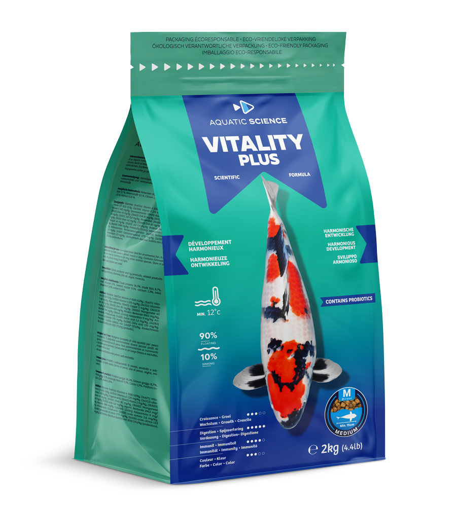 AQUATIC SCIENCE Vitality Plus Medium 2 Kg nourriture en granulés de 4 à 5 mm pour un développement harmonieux des Koïs dès 15 cm