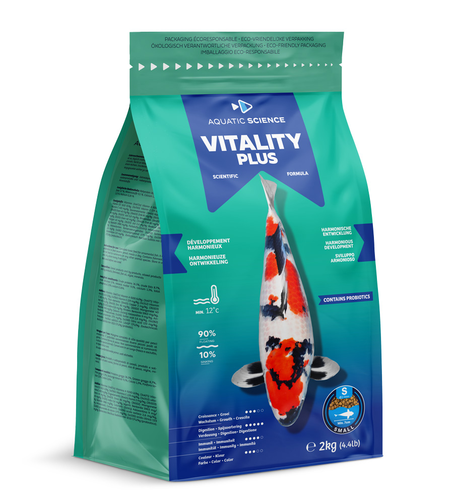 AQUATIC SCIENCE Vitality Plus Small 2 Kg nourriture en granulés de 2 à 3 mm pour un développement harmonieux des Koïs dès 7 cm