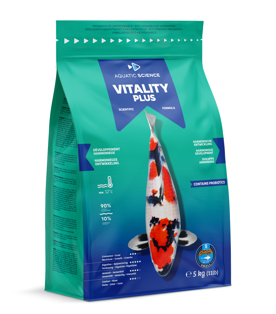 AQUATIC SCIENCE Vitality Plus Small 5 Kg nourriture en granulés de 2 à 3 mm pour un développement harmonieux des Koïs dès 7 cm