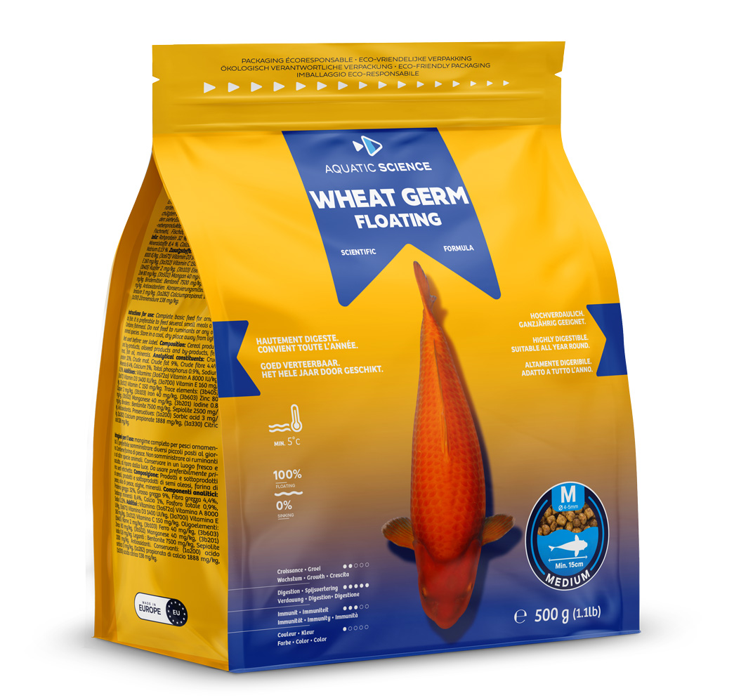 AQUATIC SCIENCE Wheat Germ Floating Medium 0,5 Kg nourriture Printemps / Automne en granulés flottant de 4 à 5 mm pour Koïs dès 15 cm