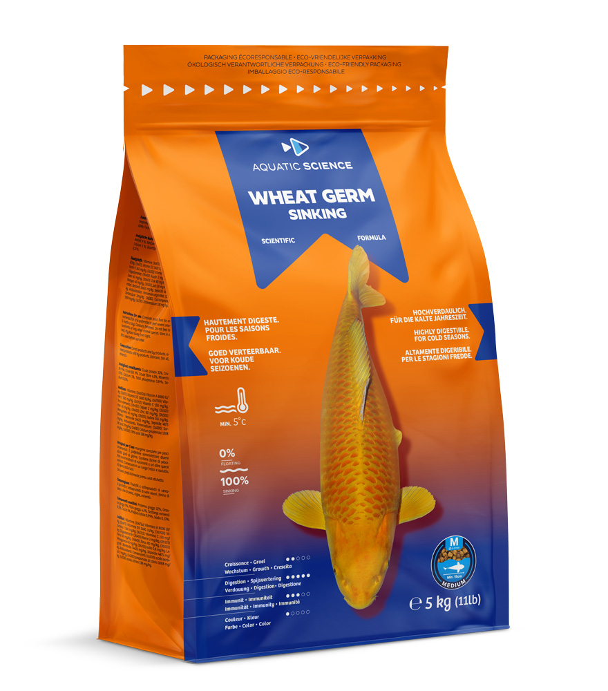 AQUATIC SCIENCE Wheat Germ Sinking Medium 5 Kg nourriture saisons froides en granulés coulants de 4 à 5 mm pour Koïs dès 15 cm