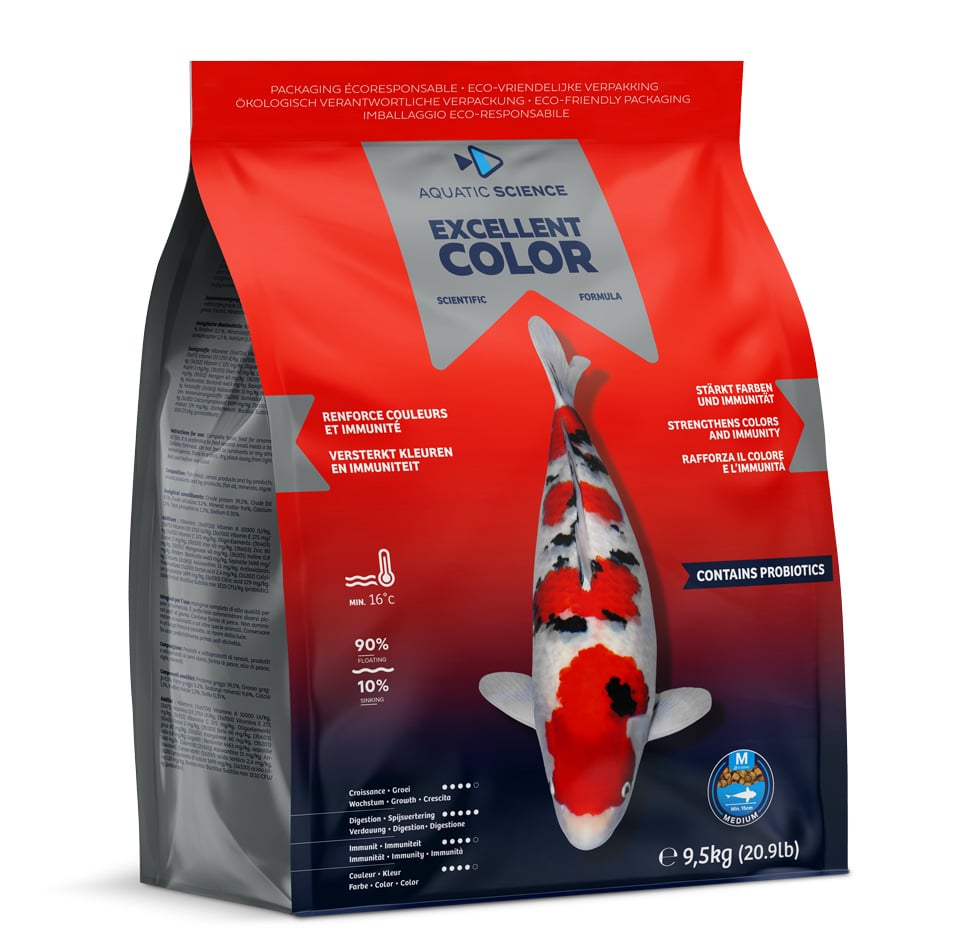 AQUATIC SCIENCE Excellent Color Medium 9,5 Kg aliment complet en granulés de 4 à 5 mm pour carpes koï dès 15 cm