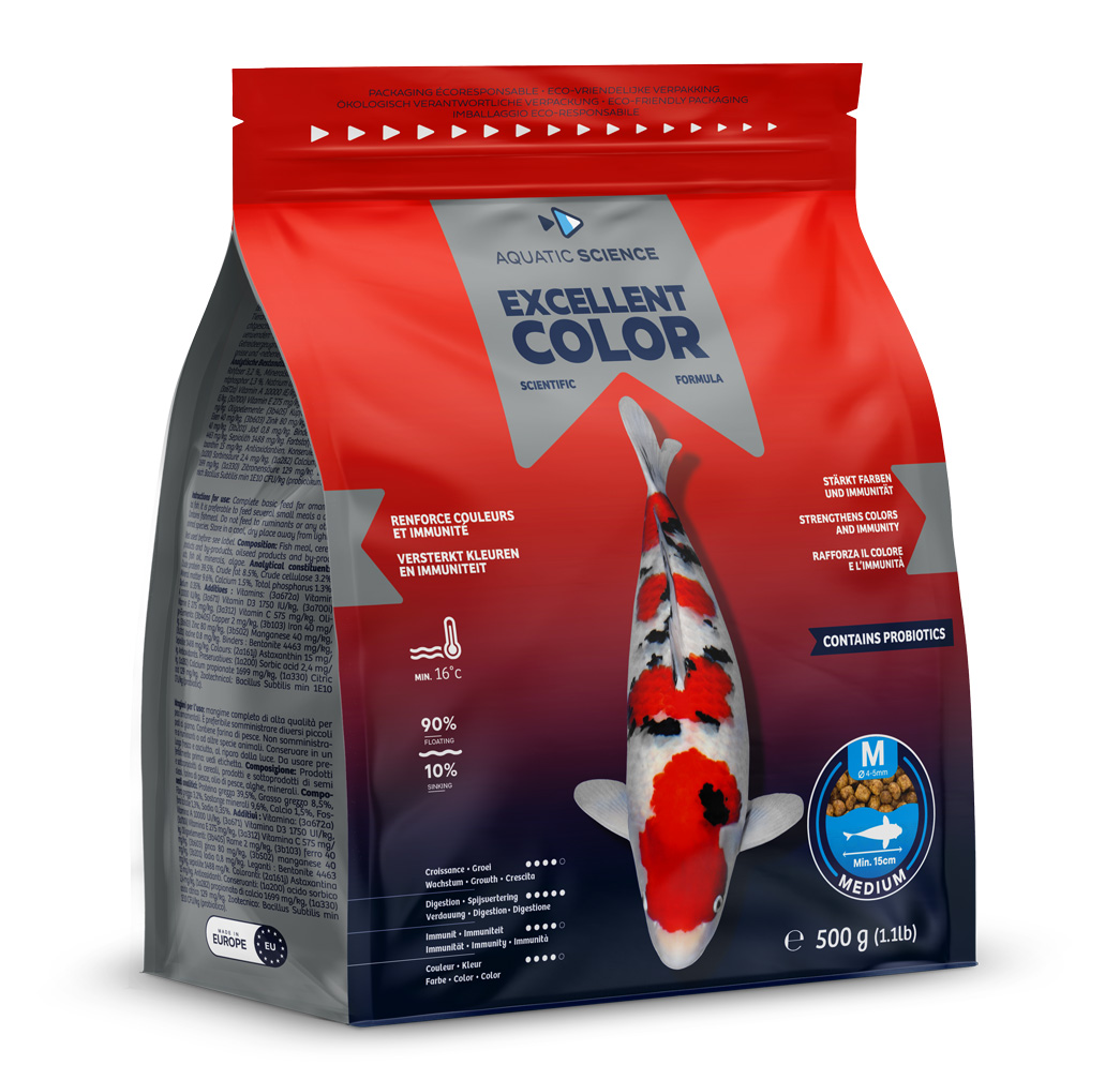 AQUATIC SCIENCE Excellent Color Medium 0,5 Kg aliment complet en granulés de 4 à 5 mm pour carpes koï dès 15 cm