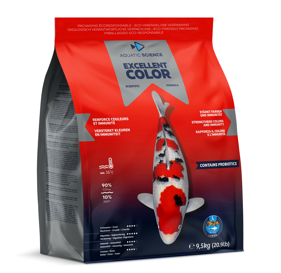 AQUATIC SCIENCE Excellent Color Large 9,5 Kg aliment complet en granulés de 6 à 7 mm pour carpes koï dès 25 cm