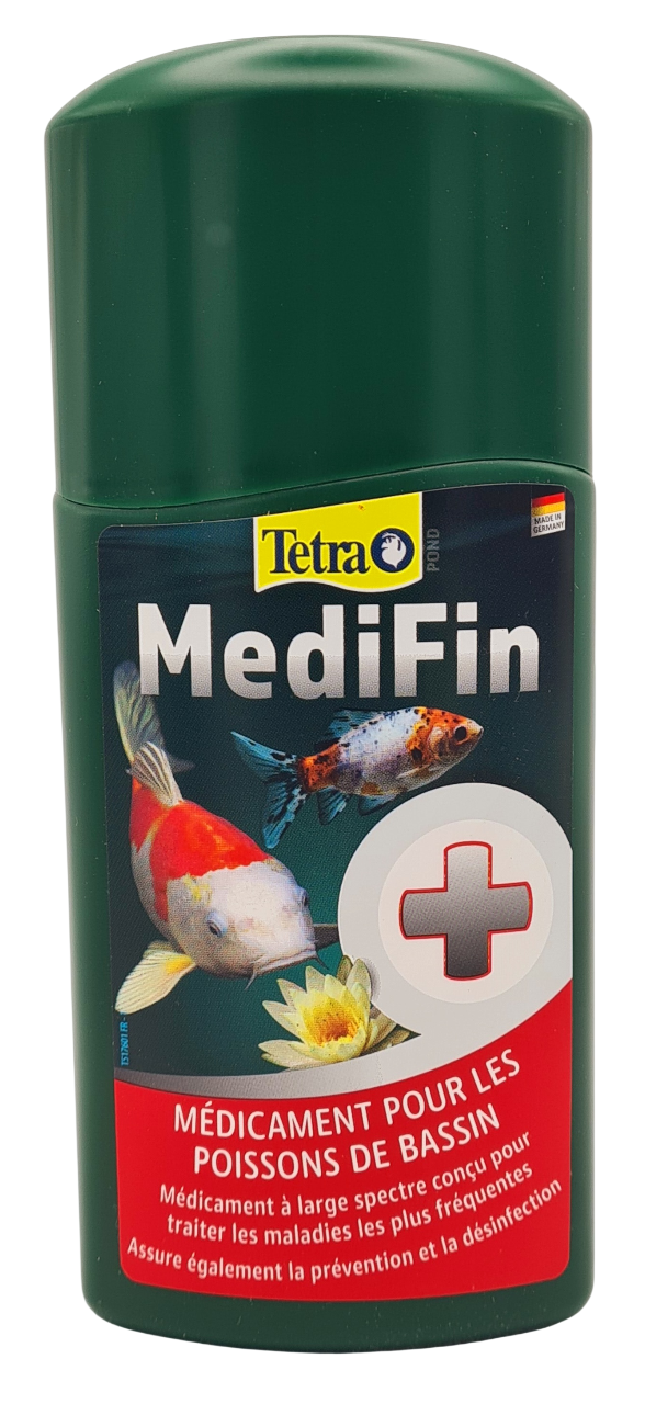 TETRA Pond MediFin 250 ml médicament multi-maladies pour poissons de bassin. Traite jusqu\' à 5000 L