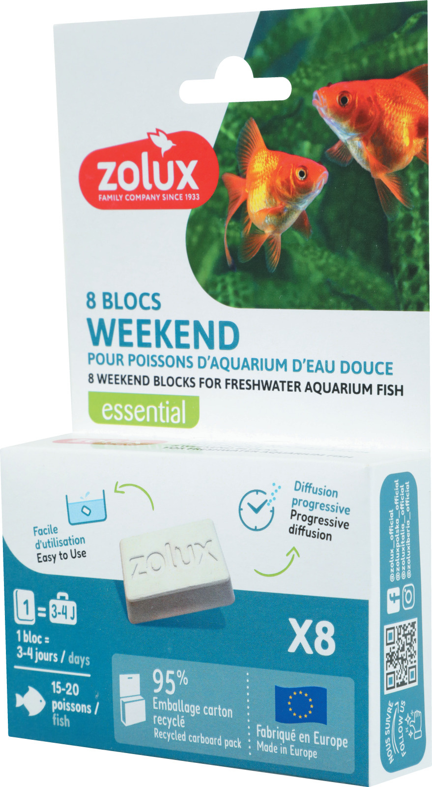 ZOLUX Blocs WeekEnd x 8 pour nourrir tous les poissons d\'eau douce pendant 3 à 4 jours