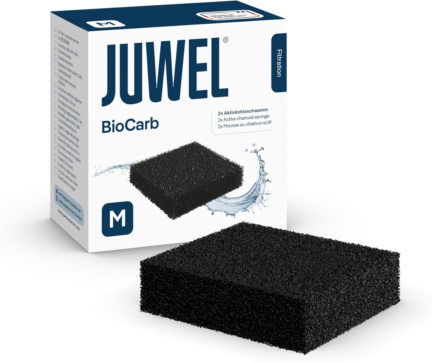 JUWEL bioCarb M 2 blocs de mousse au charbon actif pour filtre Juwel Bioflow 3.0 et Compact. Dimensions 9,5 x 9,5 x 2,4 cm