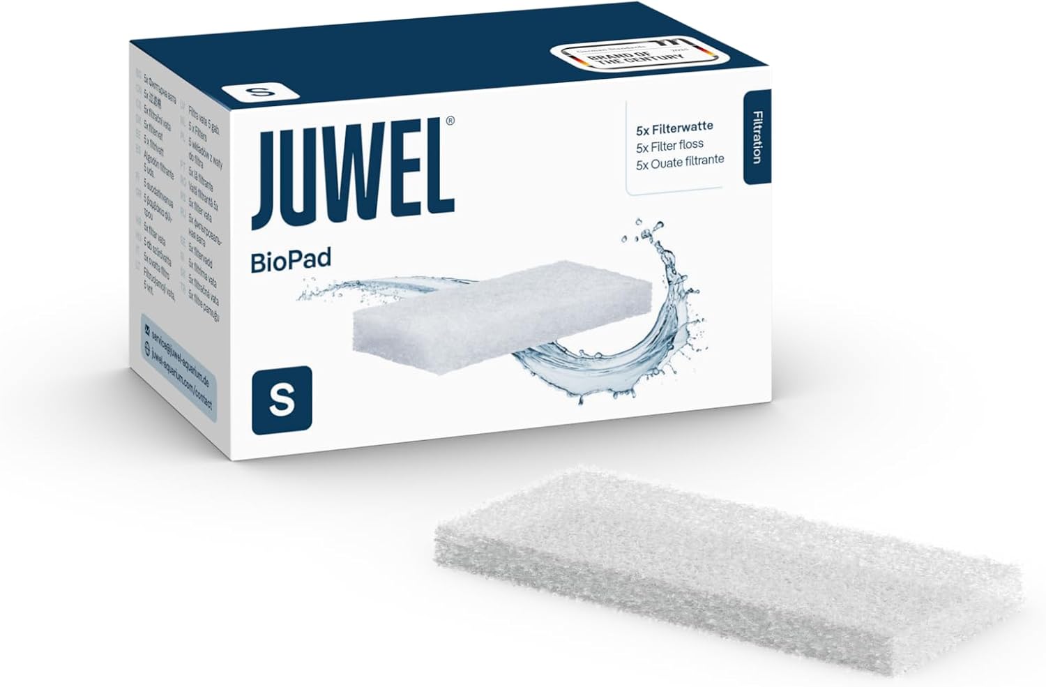 JUWEL BioPad S lot de 5 coussins de ouate pour filtre Juwel Bioflow Super / Compact Super (Rekord 60, 600, 80, 800)