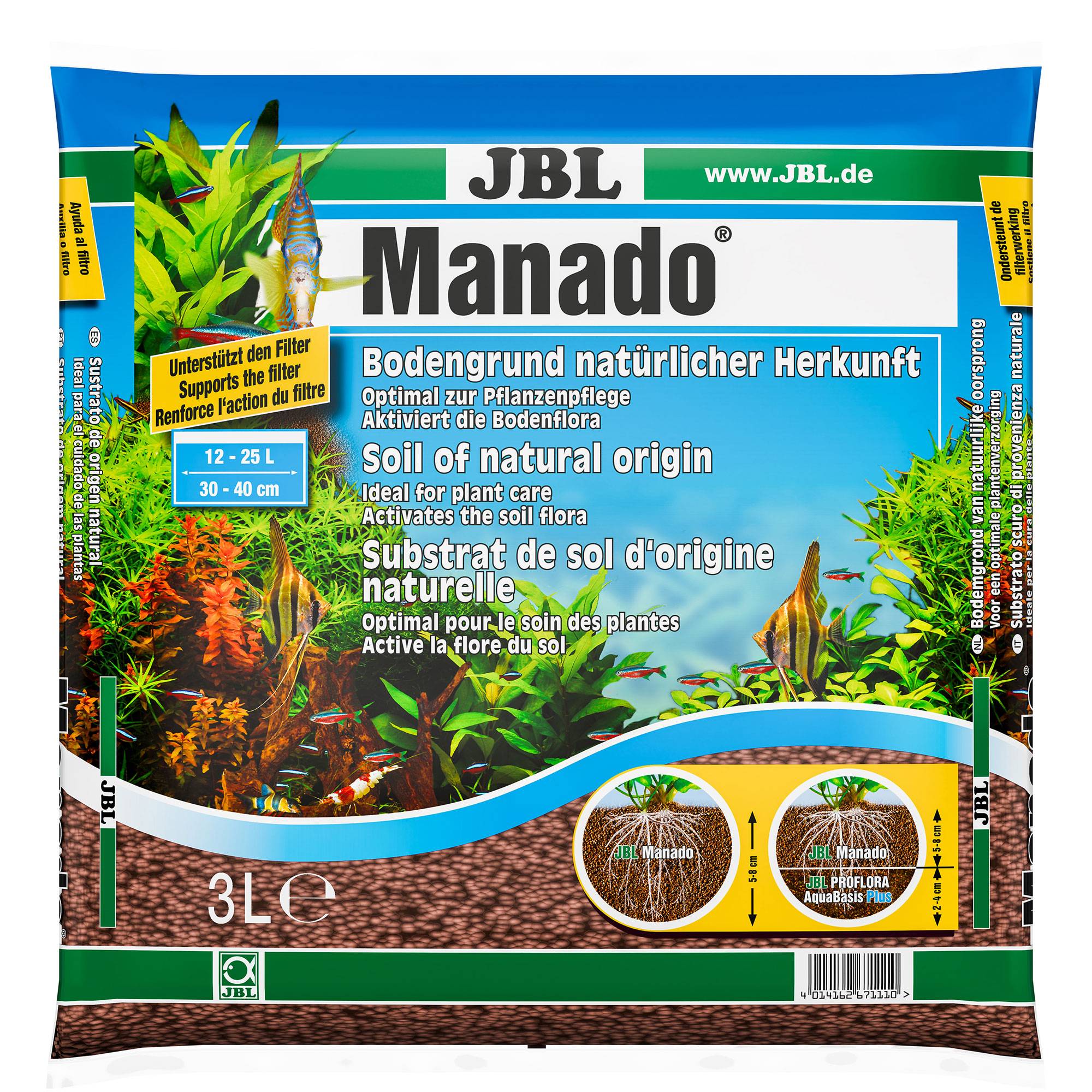 JBL Manado V2 3L substrat de sol naturel pour aquarium de 25L maxi