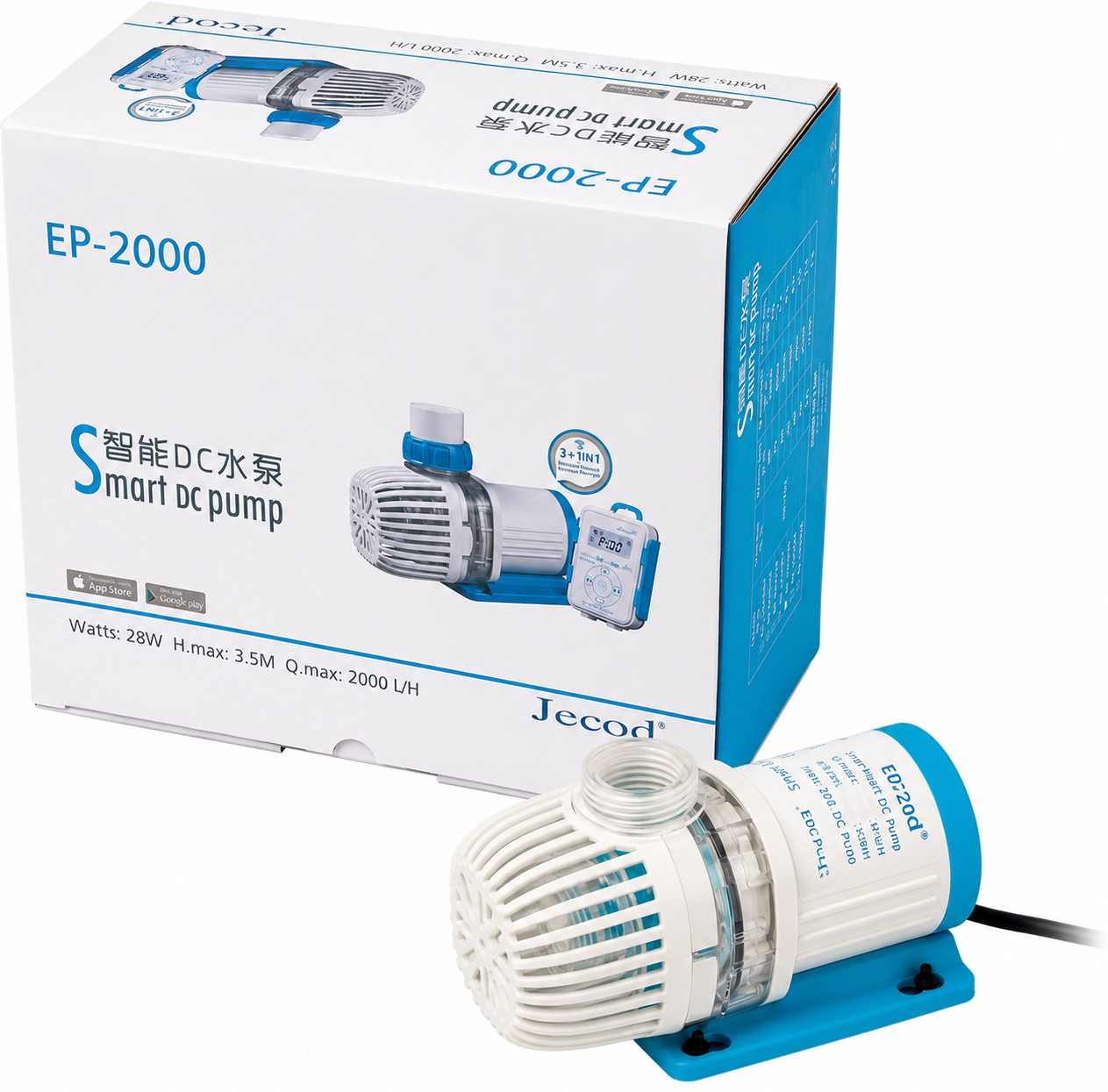 JECOD EP-2000 pompe universelle avec contrôleur Bluetooth et débit réglable jusqu\'à 2000 L/h