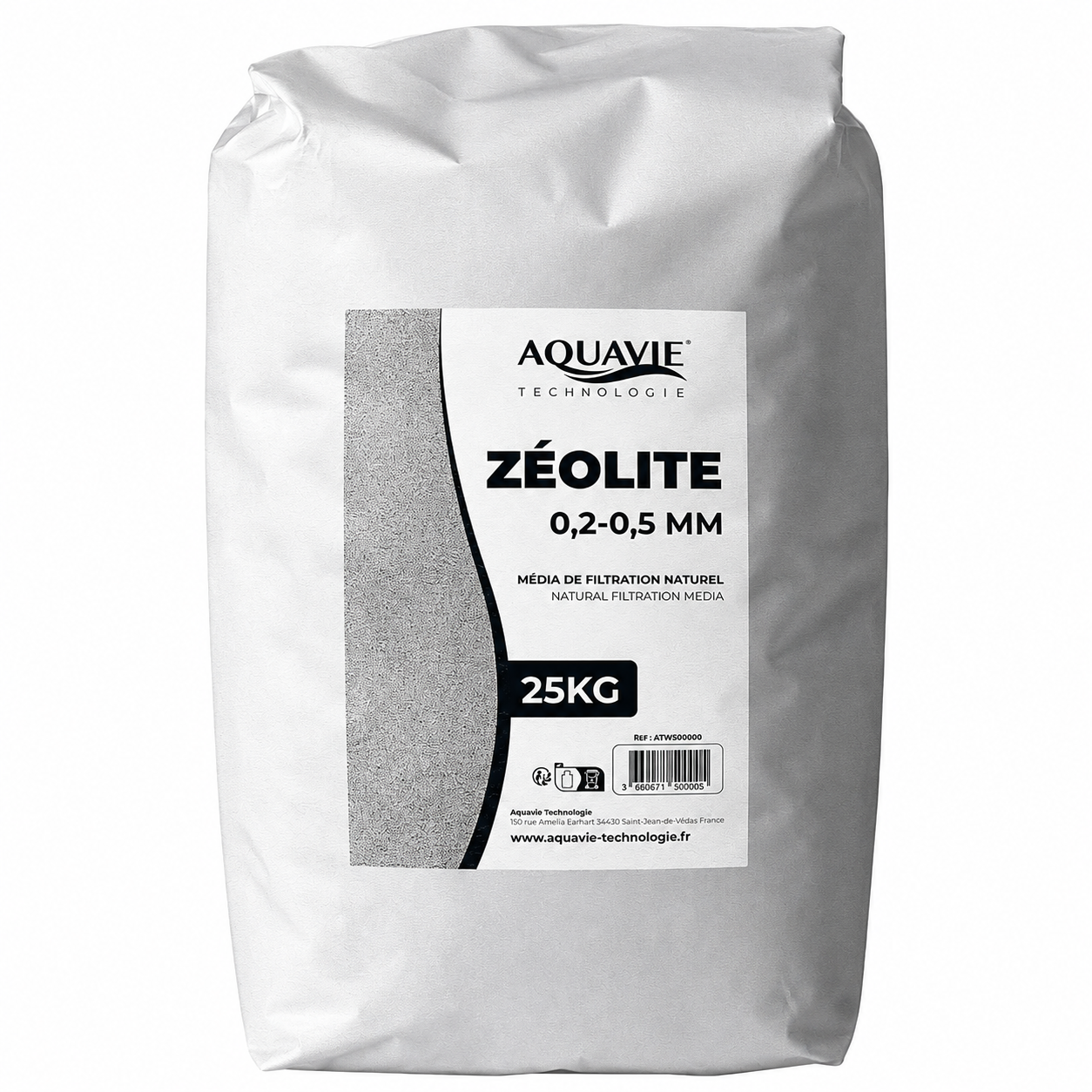 AQUAVIE Zeolite 0,2 à 0,5 mm sac de 25 kg de Zéolithe pour la purification de l\'eau en aquarium
