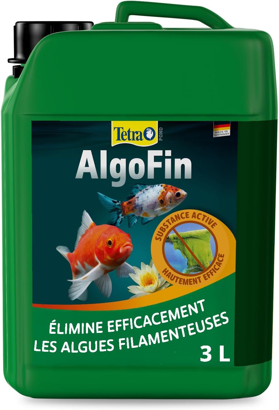 TETRA Pond AlgoFin 3L detruit les algues filamenteuses et autres algues courantes en bassin. Traite jusqu\'à 60000L