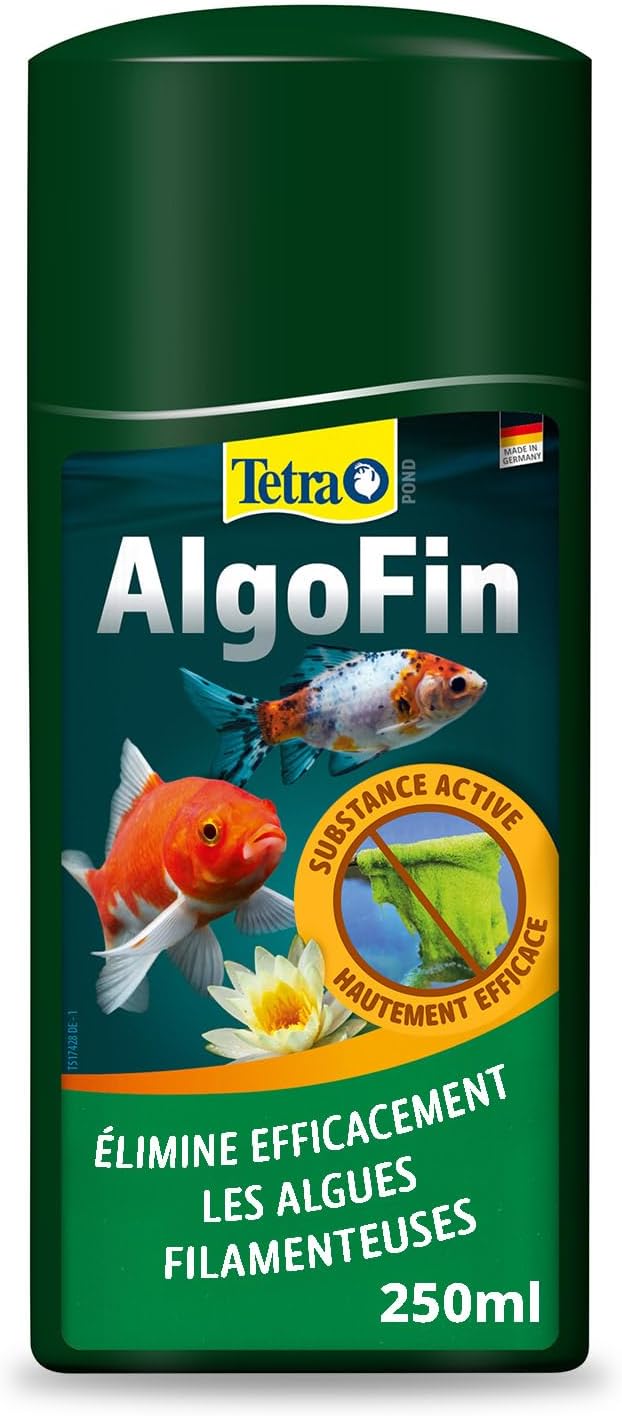 TETRA Pond AlgoFin 250 ml détruit les algues filamenteuses et autres algues courantes en bassin. Traite jusqu\'à 5000 L