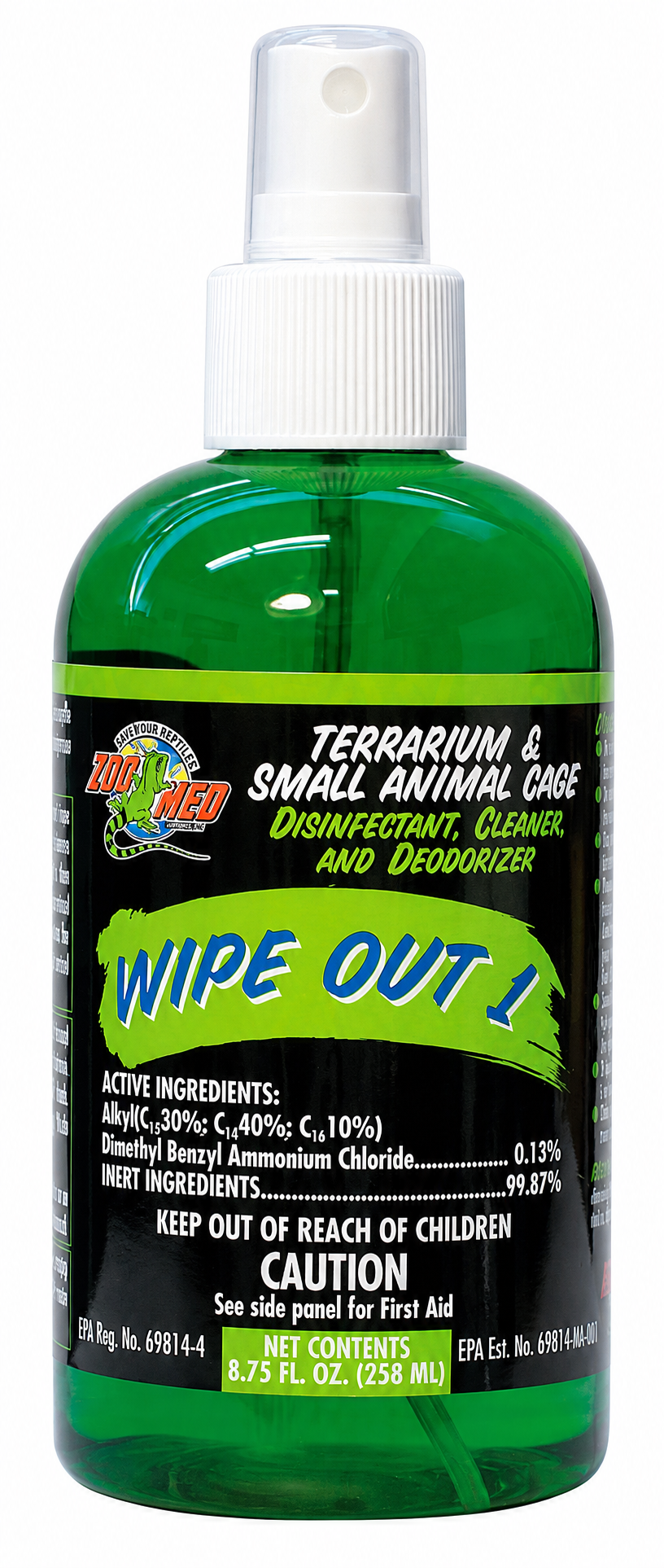 ZOOMED Wipe Out 1 - 258 ml nettoyant liquide antibactérien, désinfectant et désodorisant pour terrarium