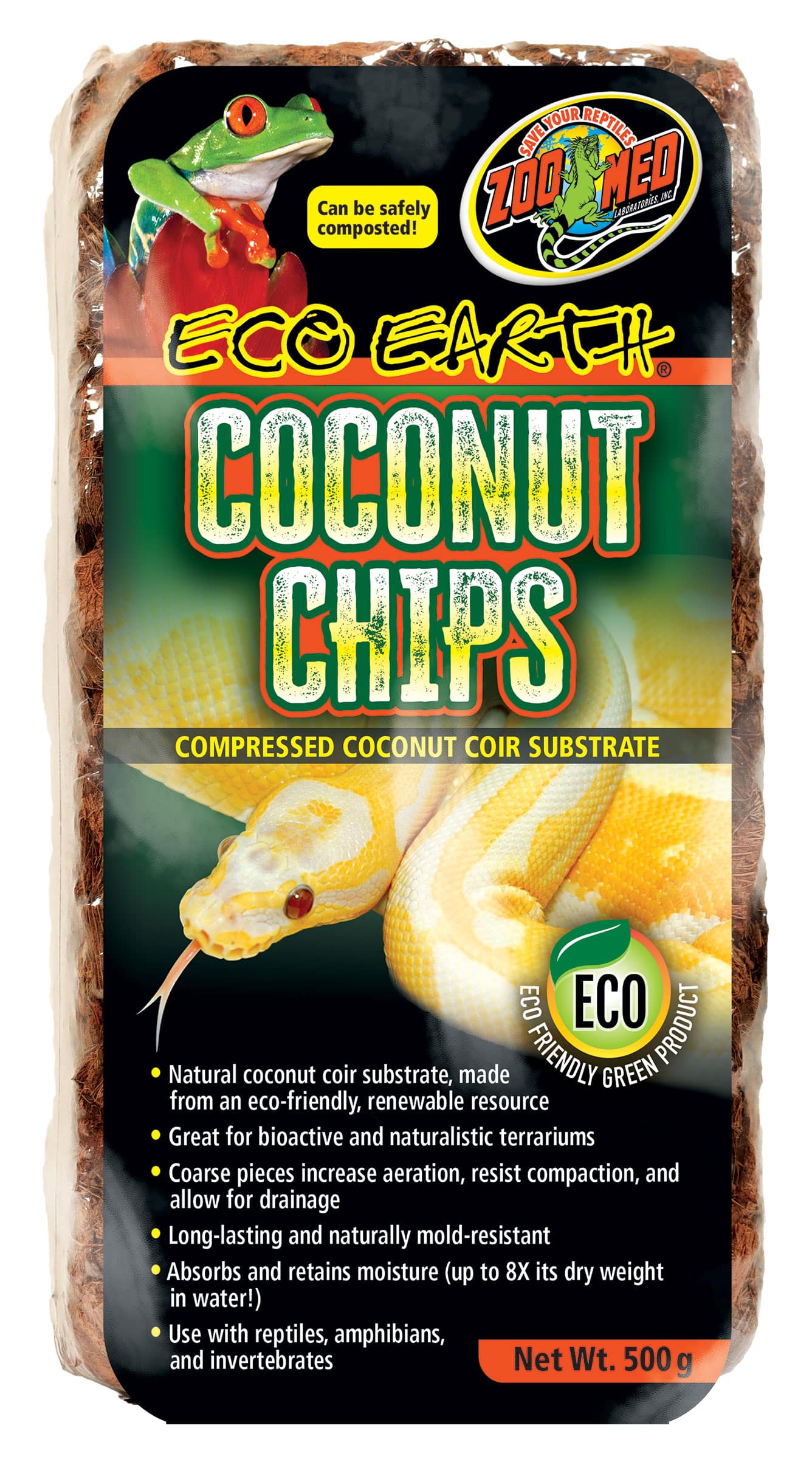 ZOOMED Eco Earth Coconut Chips 500 gr substrat naturel en fibres de noix de coco pour terrarium