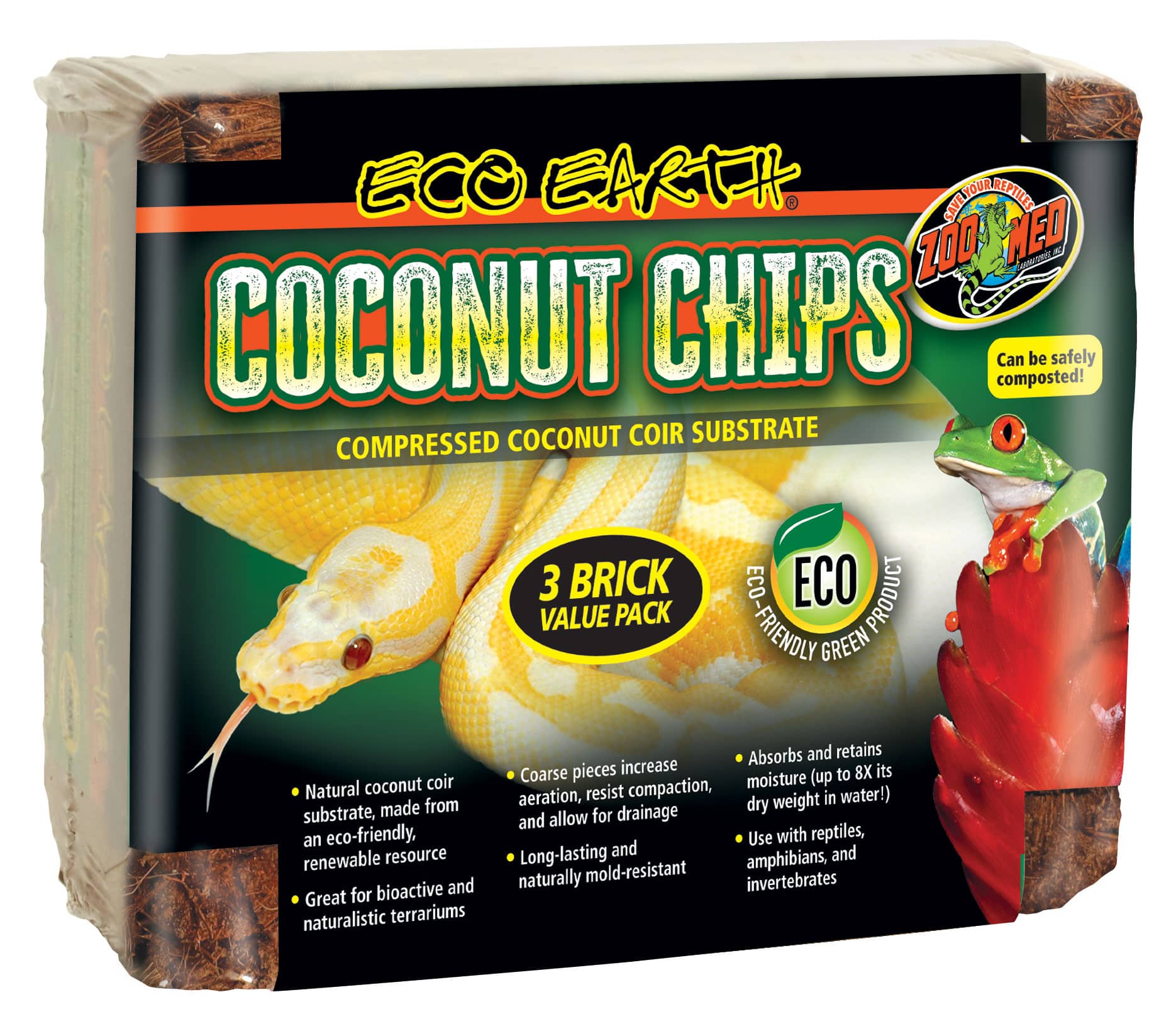 ZOOMED Eco Earth Coconut Chips 3 x 500 gr substrat naturel en fibres de noix de coco pour terrarium
