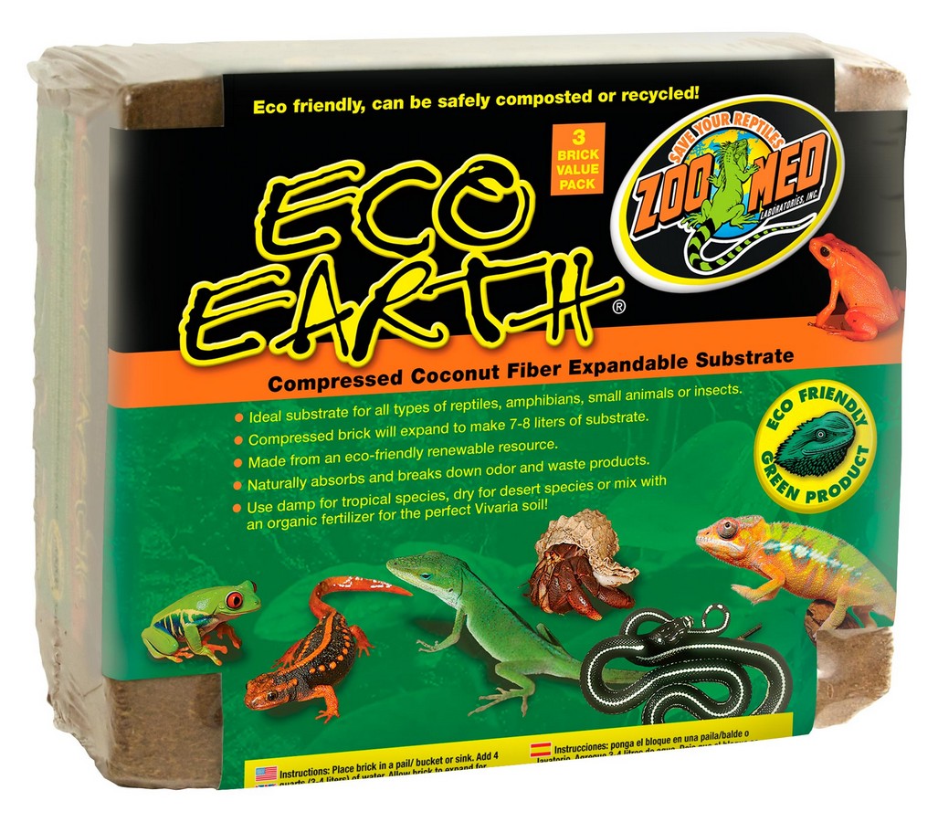 ZOOMED Eco Earth x3 blocs compressés pour 24 L de substrat naturel en fibres de noix de coco pour terrarium
