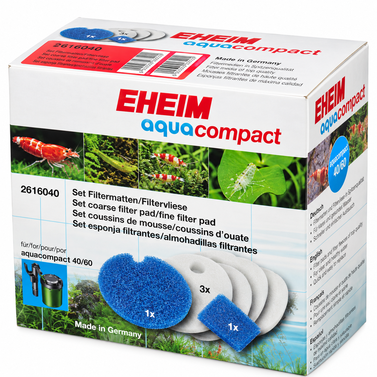 EHEIM Set 2 mousses bleues + 3 coussins d\'ouate pour filtre Eheim AquaCompact 40 et 60